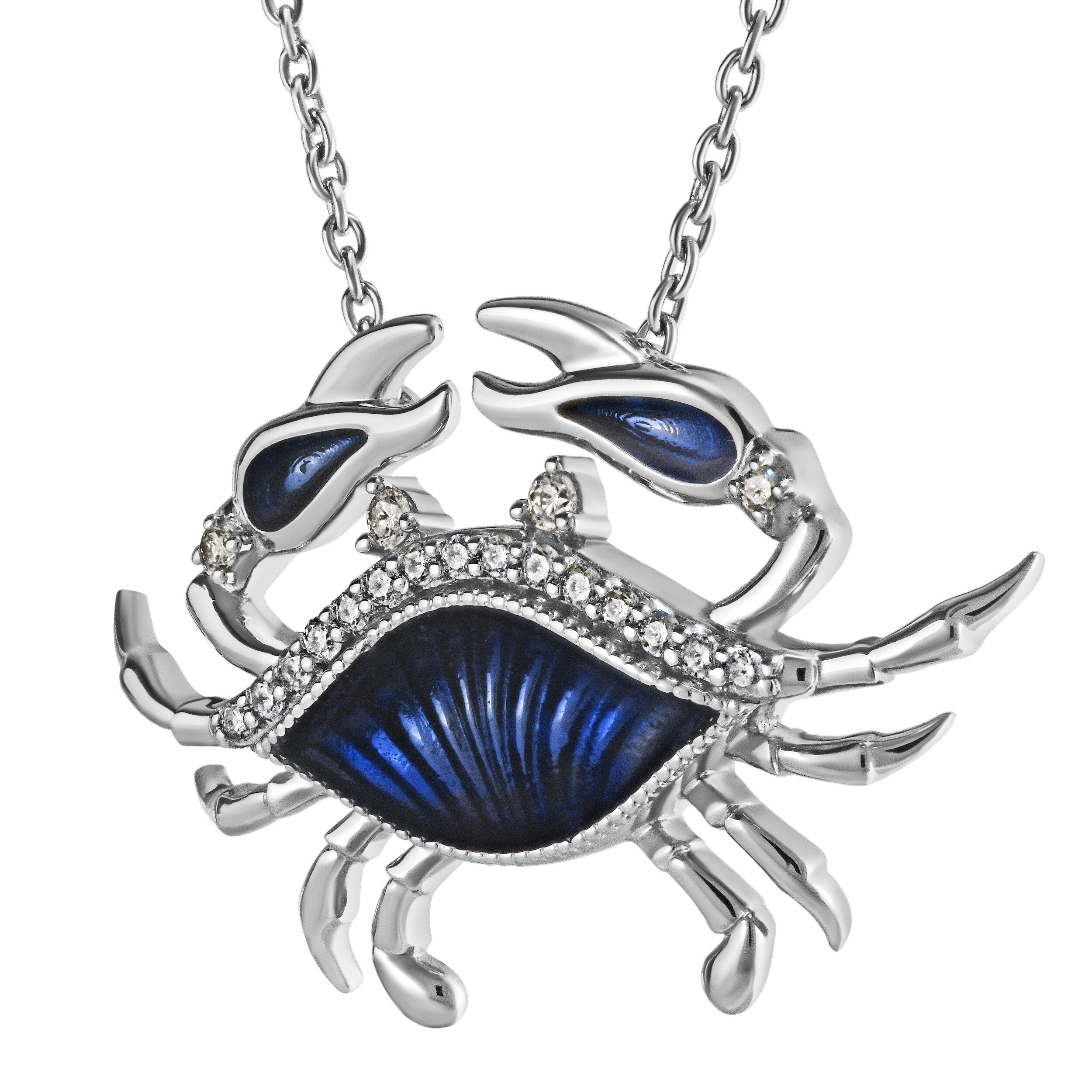 Oceanity&trade; 14K White Gold Pendant Enamel Crab Hidden Bail Diamond 0.10 Ctw