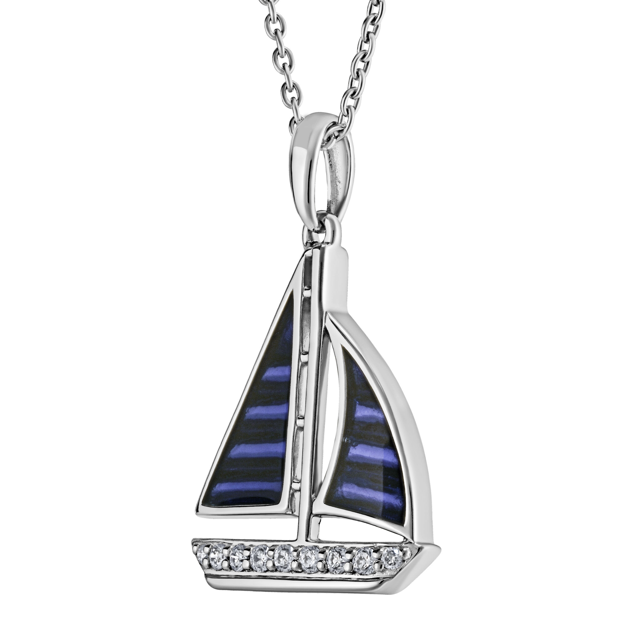 BluSea&trade; 14K White Gold Pendant Sailboat with Enamel Sails Diamond 0.10 Ctw