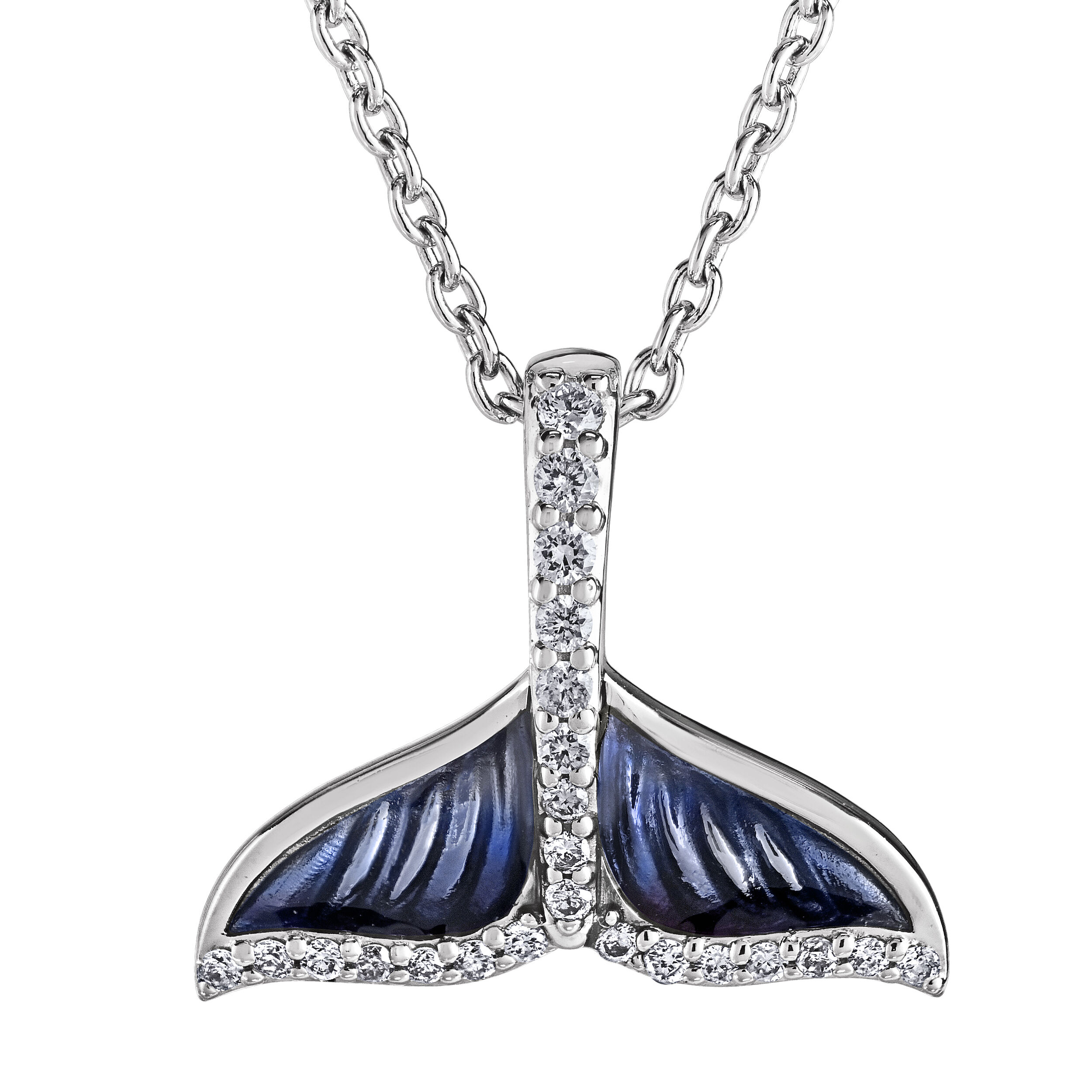 Oceanity&trade; 14K White Gold Pendant Enamel Whale Tail Pave Rib Diamond 0.10 Ctw
