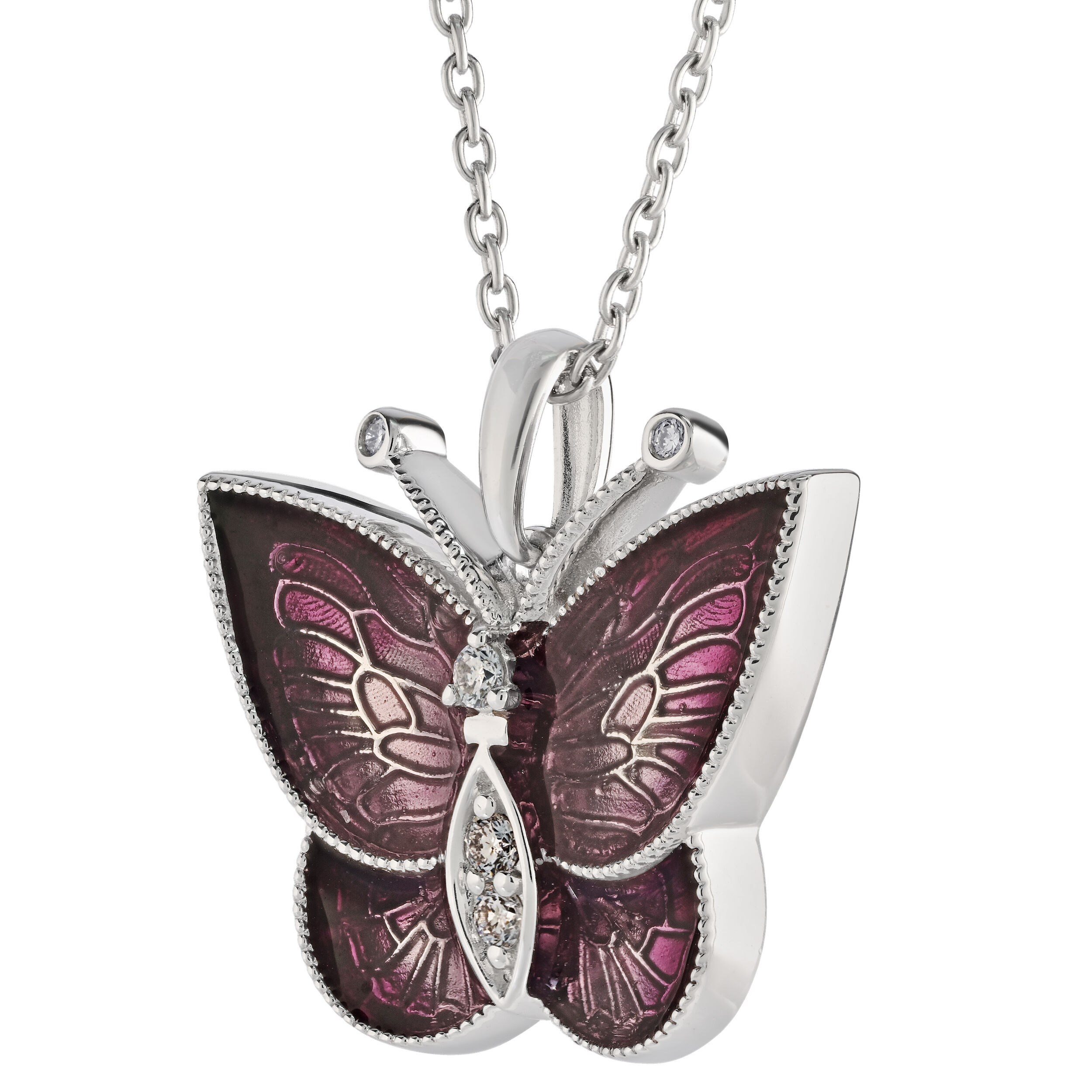 ZooLightful&trade; 14K White Gold Enamel Butterfly Pave Center Pendant Diamond 0.10 Ctw
