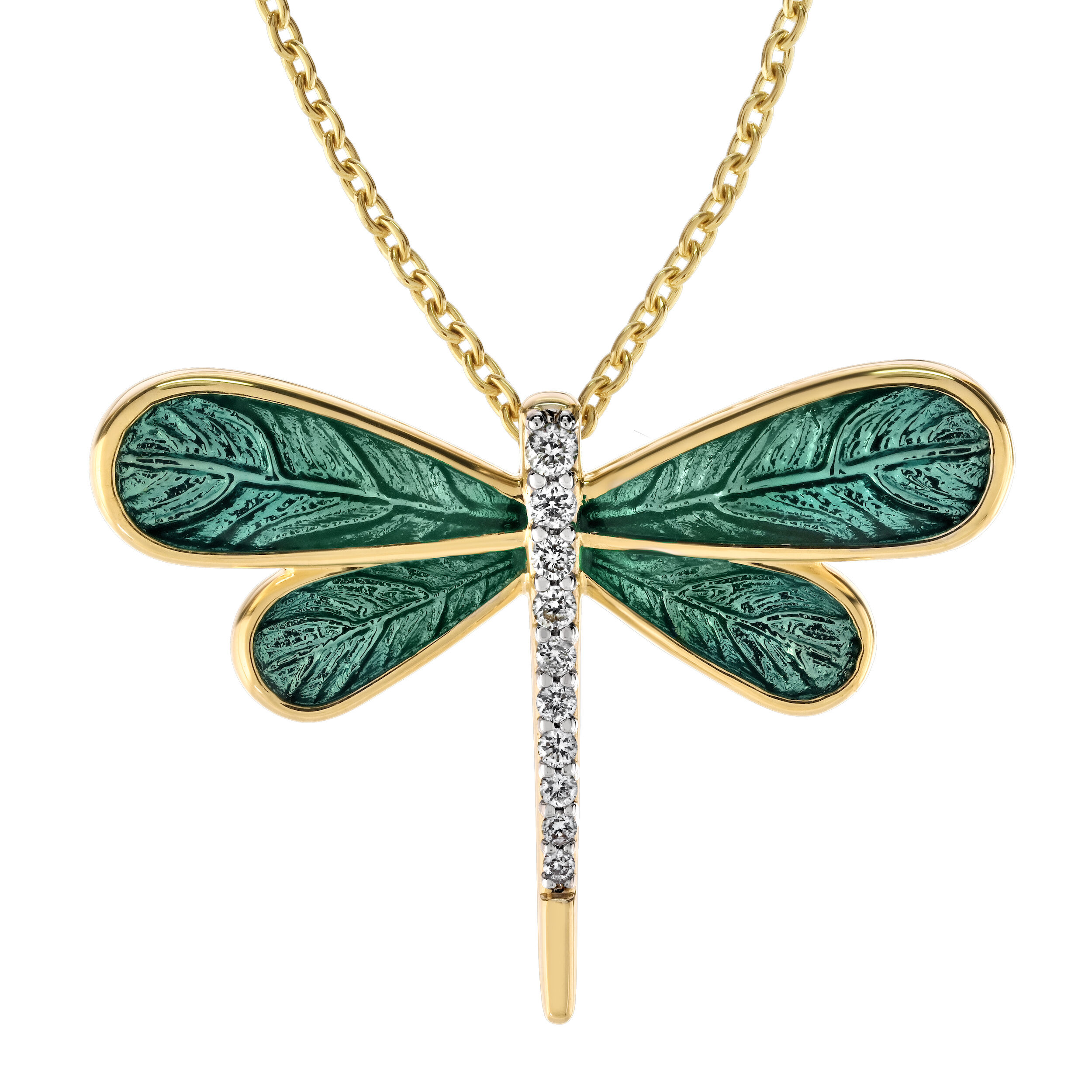 ZooLightful&trade; 14K Yellow Gold Enamel Dragonfly Pave Body Pendant Diamond 0.10 Ctw