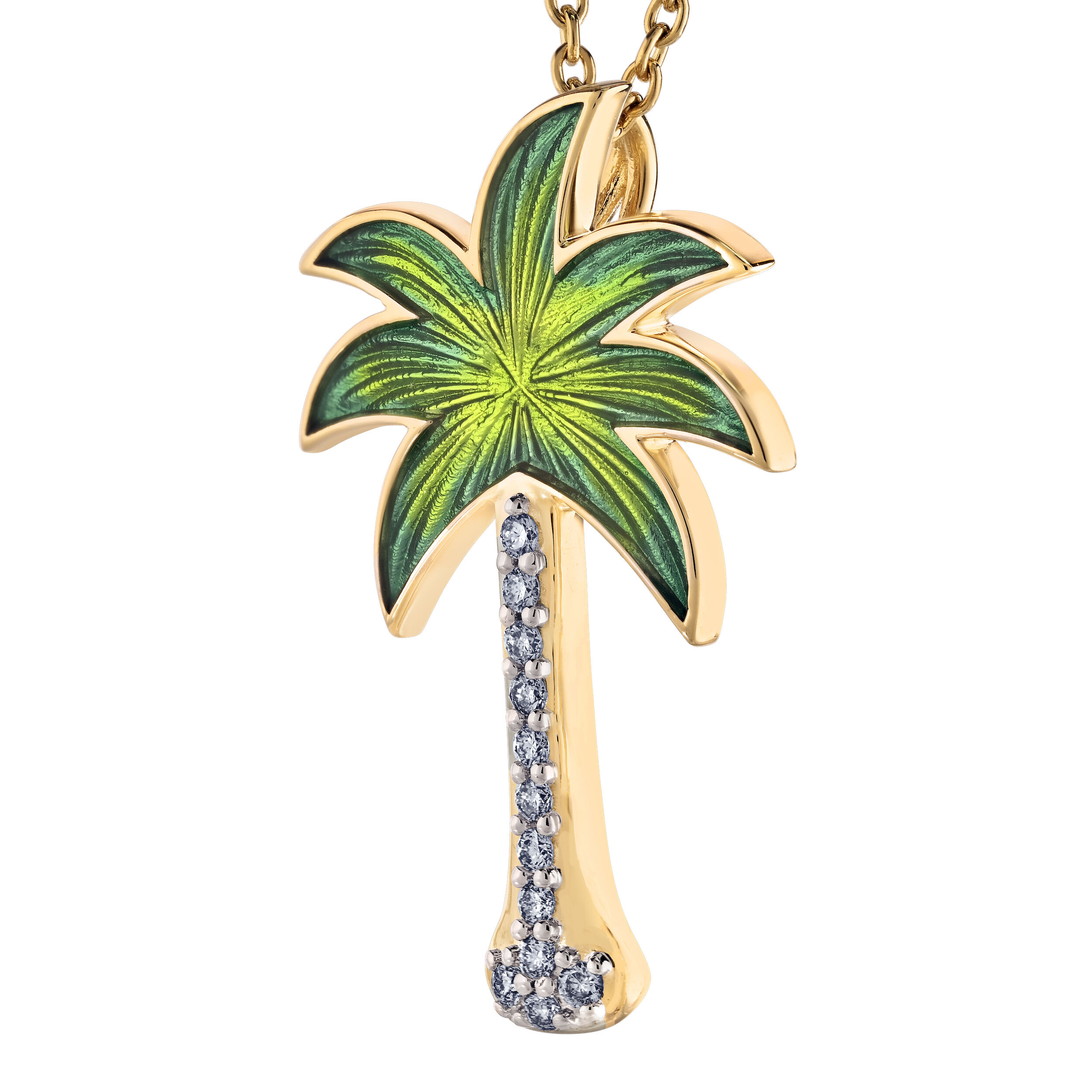Oceanity&trade; 14K Yellow Gold Pendant Enamel Palm Tree Pave Trunk Diamond 0.10 Ctw
