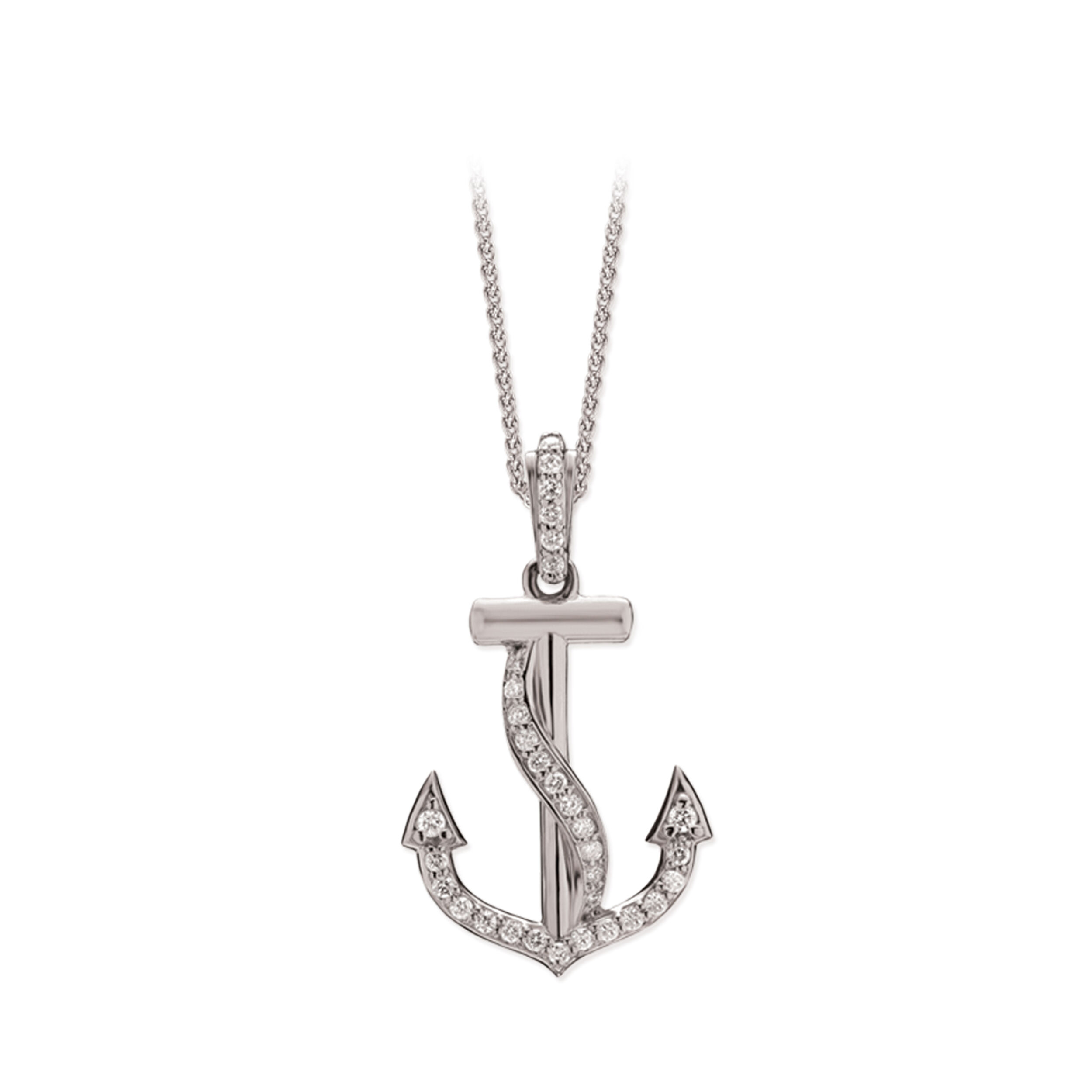 BluSea&trade; 14k White Gold Pendant Anchor with Pave Set Curved Rope Diamond 0.75 Ctw