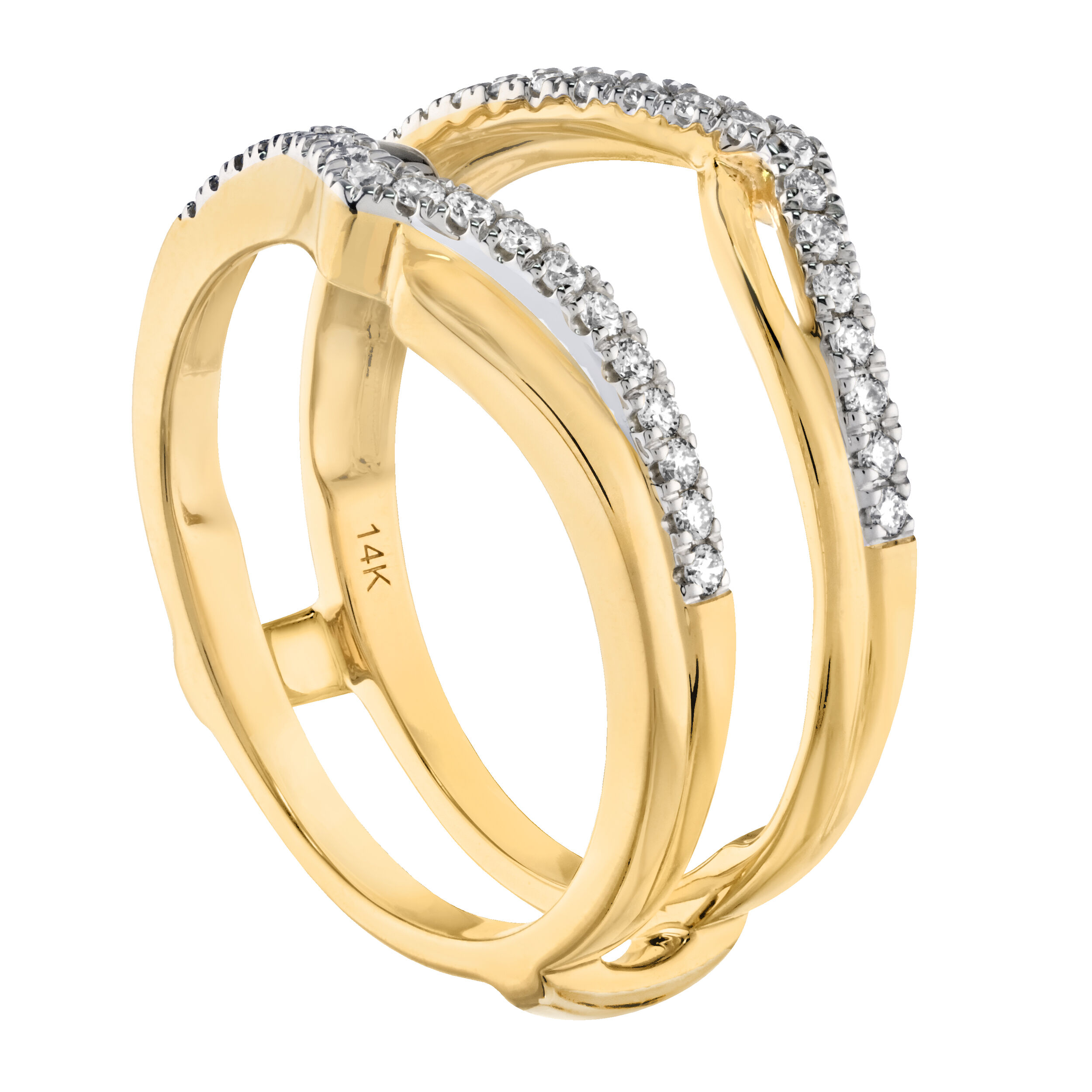 Love Connection&trade; 14K Yellow Gold Diamond Double Row 1 Polished 1 Pave 0.25 Ctw