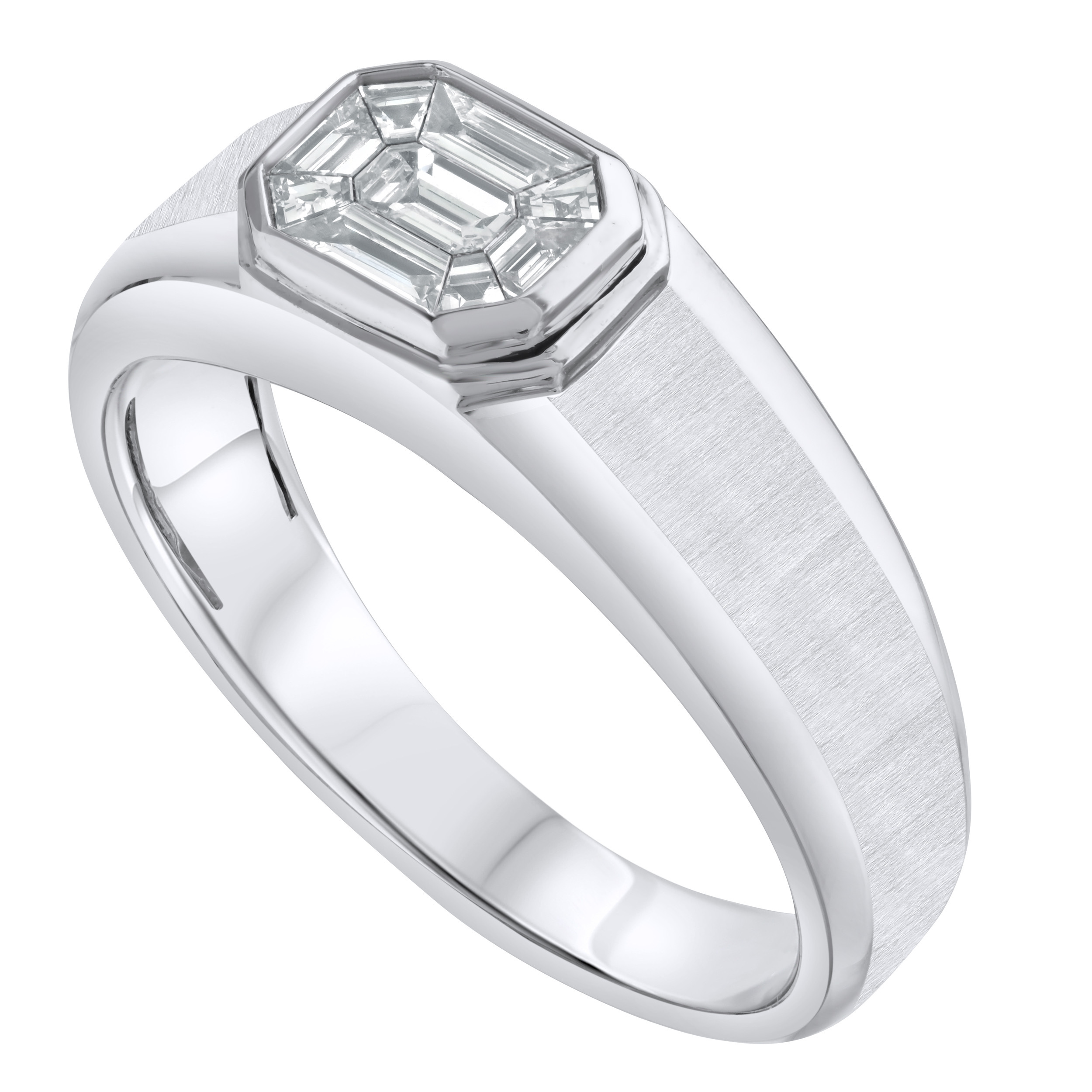 Shefian&trade; 14K White Gold Ring Compozit Horizontal Emerald Shape Satin Finish Diamond 0.50 Ctw
