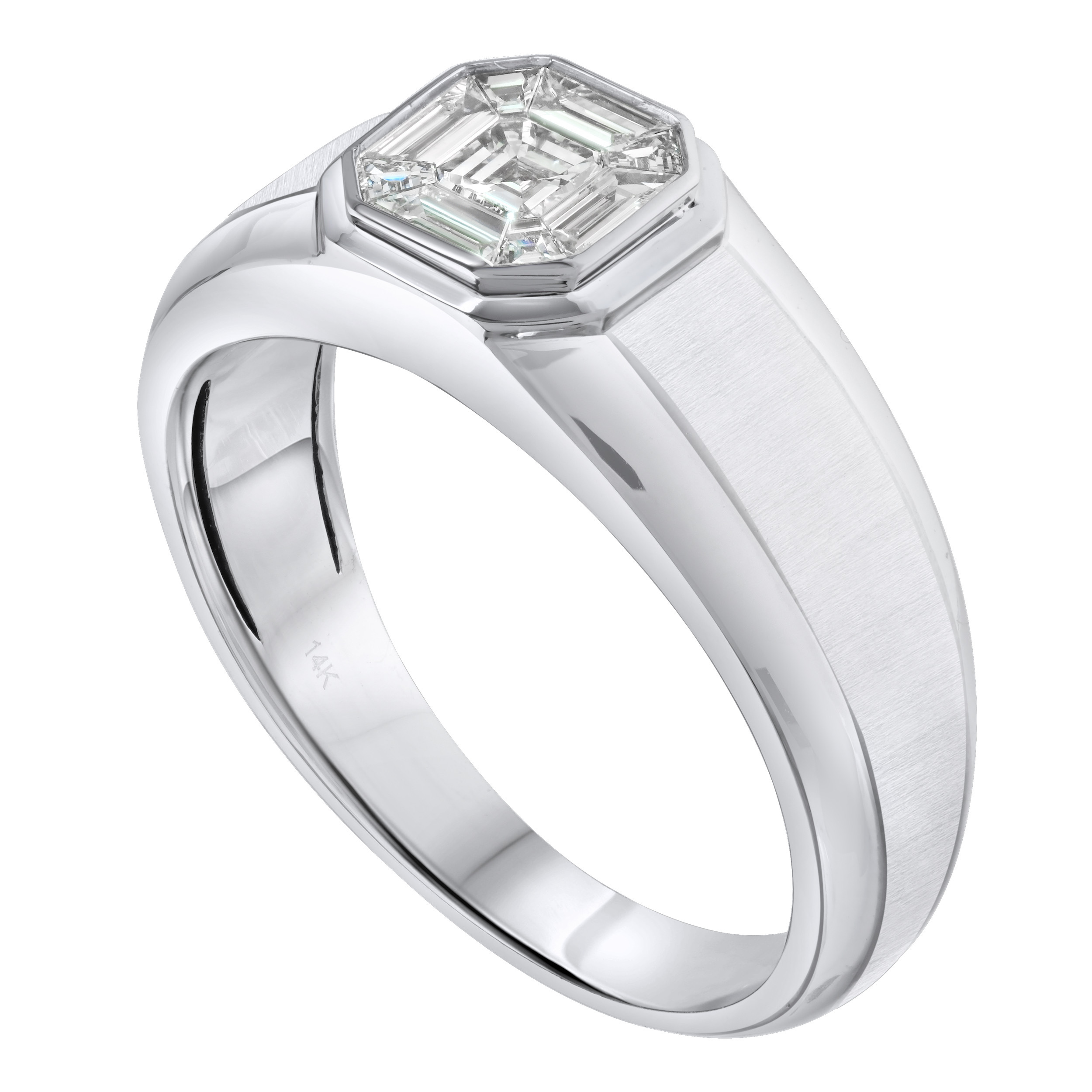 Shefian&trade; 14K White Gold Ring Compozit Asscher Shape Satin Finish Diamond 0.50 Ctw