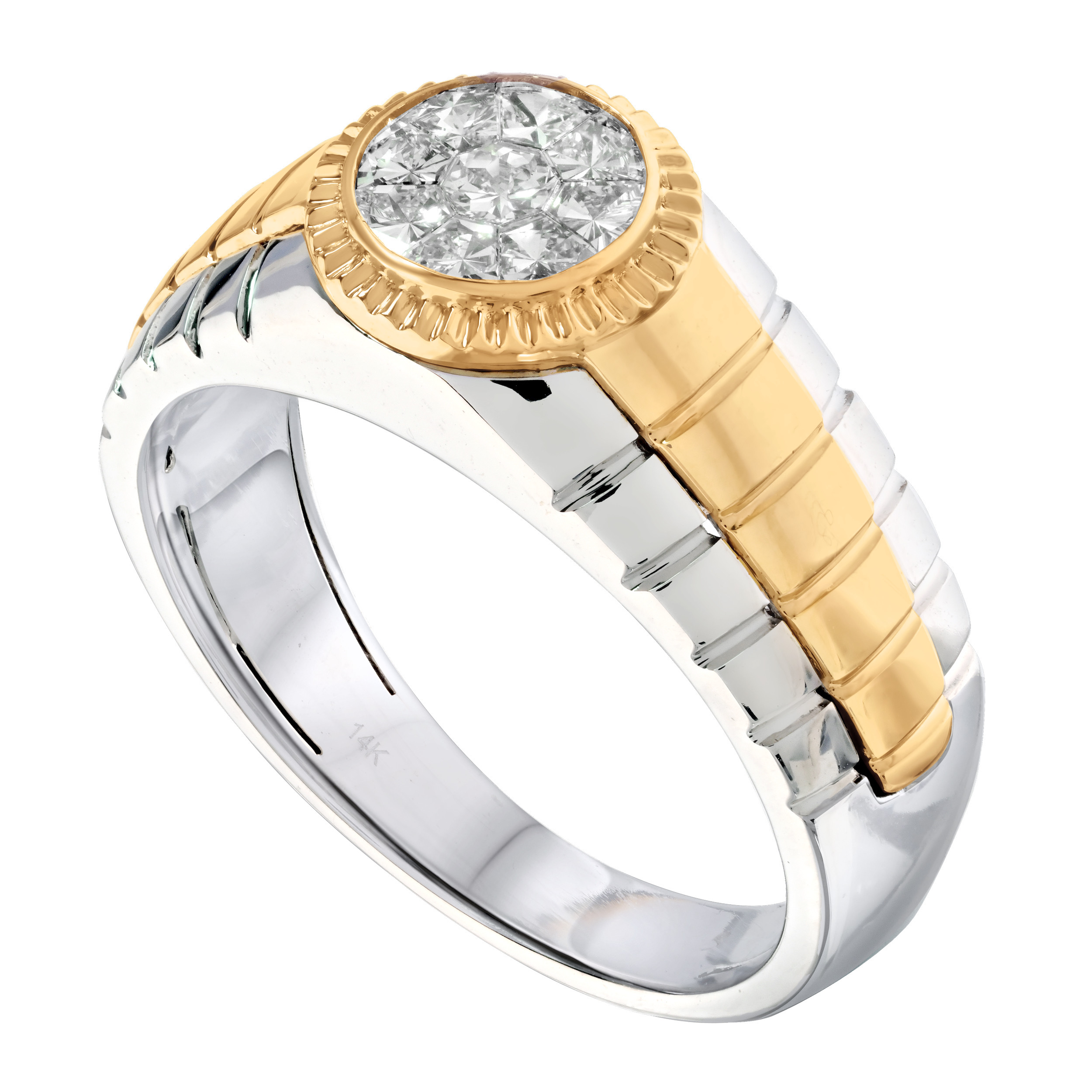 Shefian&trade; 14K Two Tone Ring Compozit Round Shape Center Diamond 0.50 Ctw