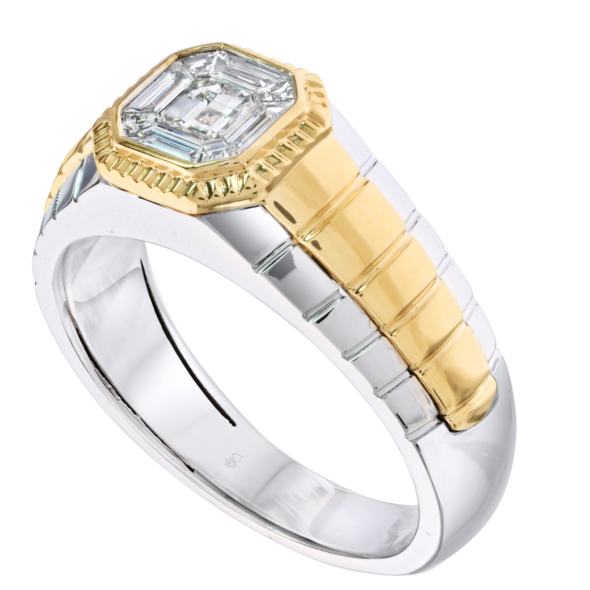Shefian&trade; 14K Two Tone Ring Compozit Asscher Shape Center Diamond 0.50 Ctw