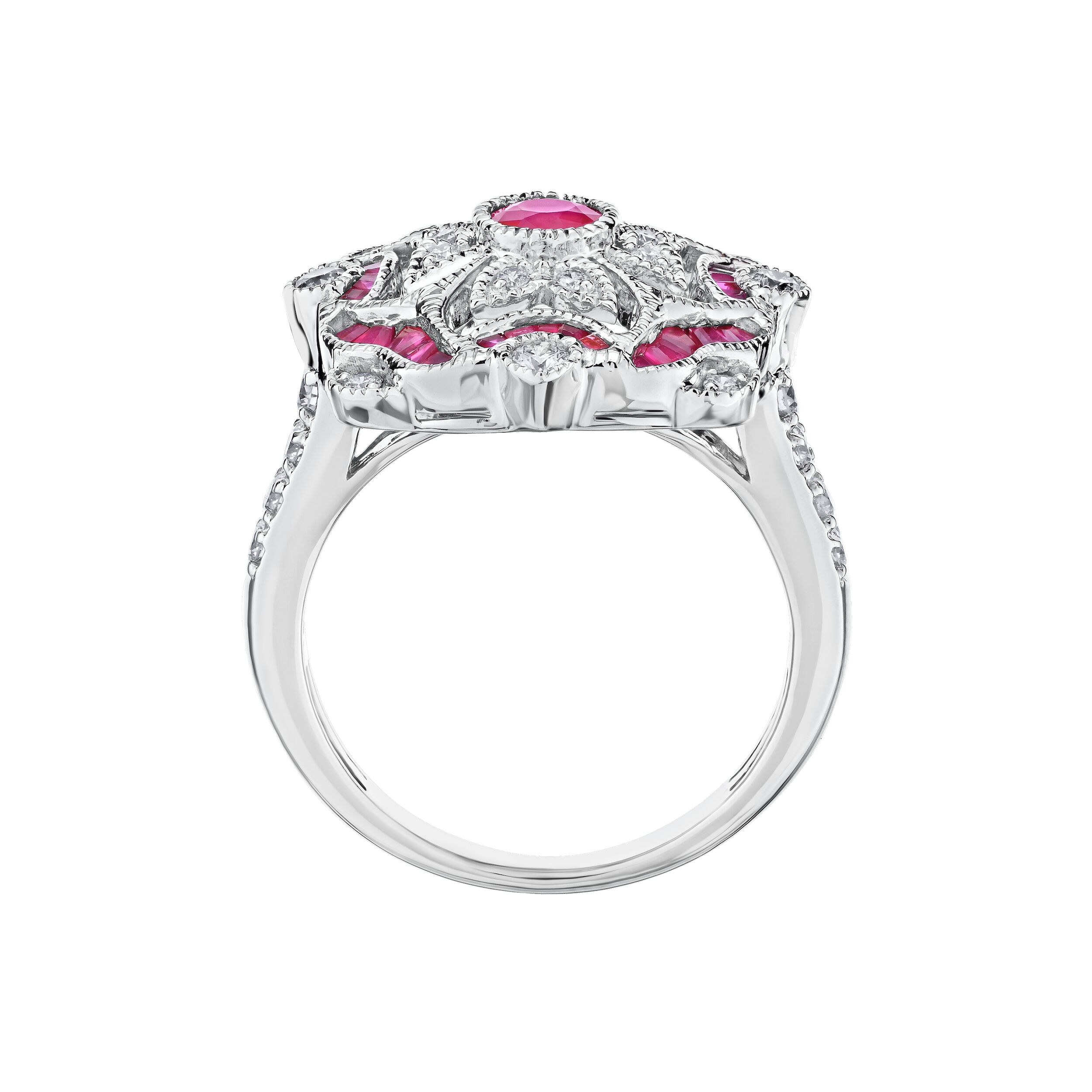 Vintage Treasures&trade; 14k White Gold Square Shape Art Deco Style Bezel Center Ring Diamond & Ruby 1.22 Ctw