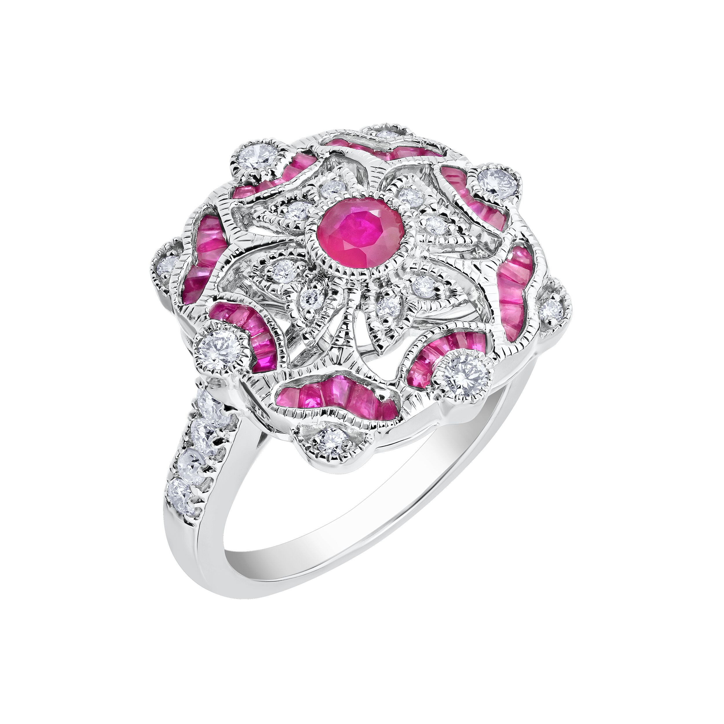 Vintage Treasures&trade; 14k White Gold Square Shape Art Deco Style Bezel Center Ring Diamond & Ruby 1.22 Ctw