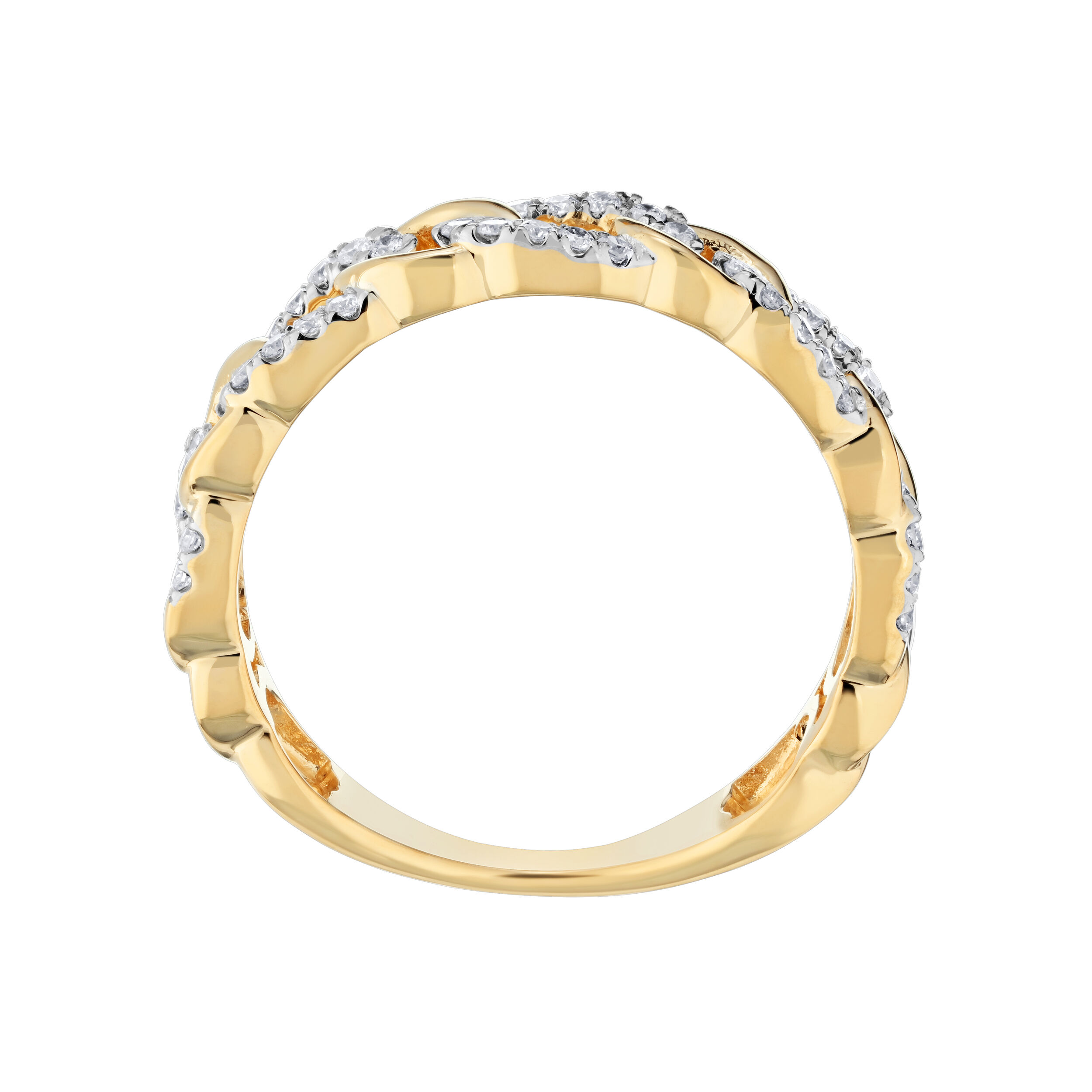 14K Two Tone Chain Link Alternating Pave & Polished Ring Diamond 0.48 Ctw