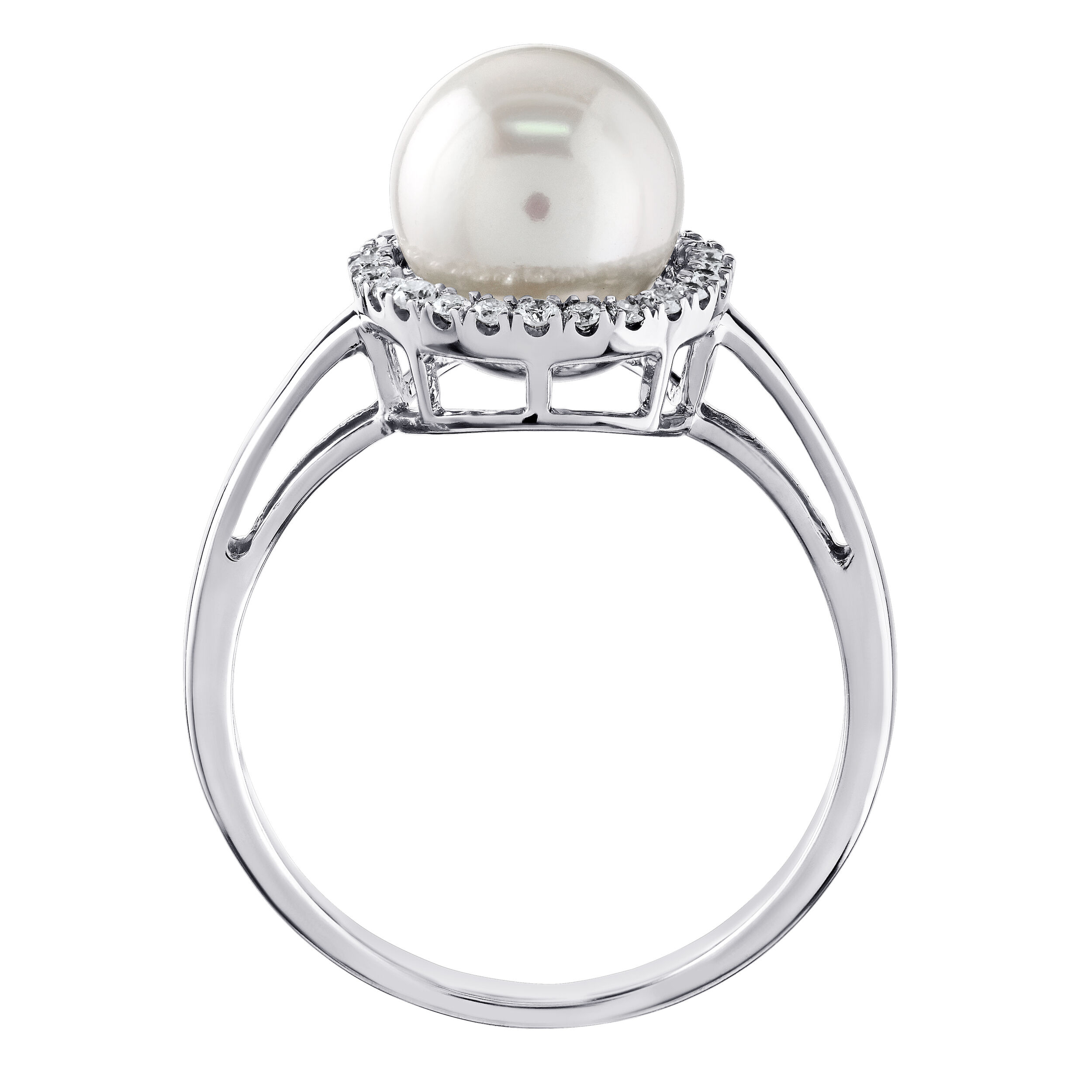 Majestic Gems&trade; 14k White Gold Pearl & Diamond Halo 4MM