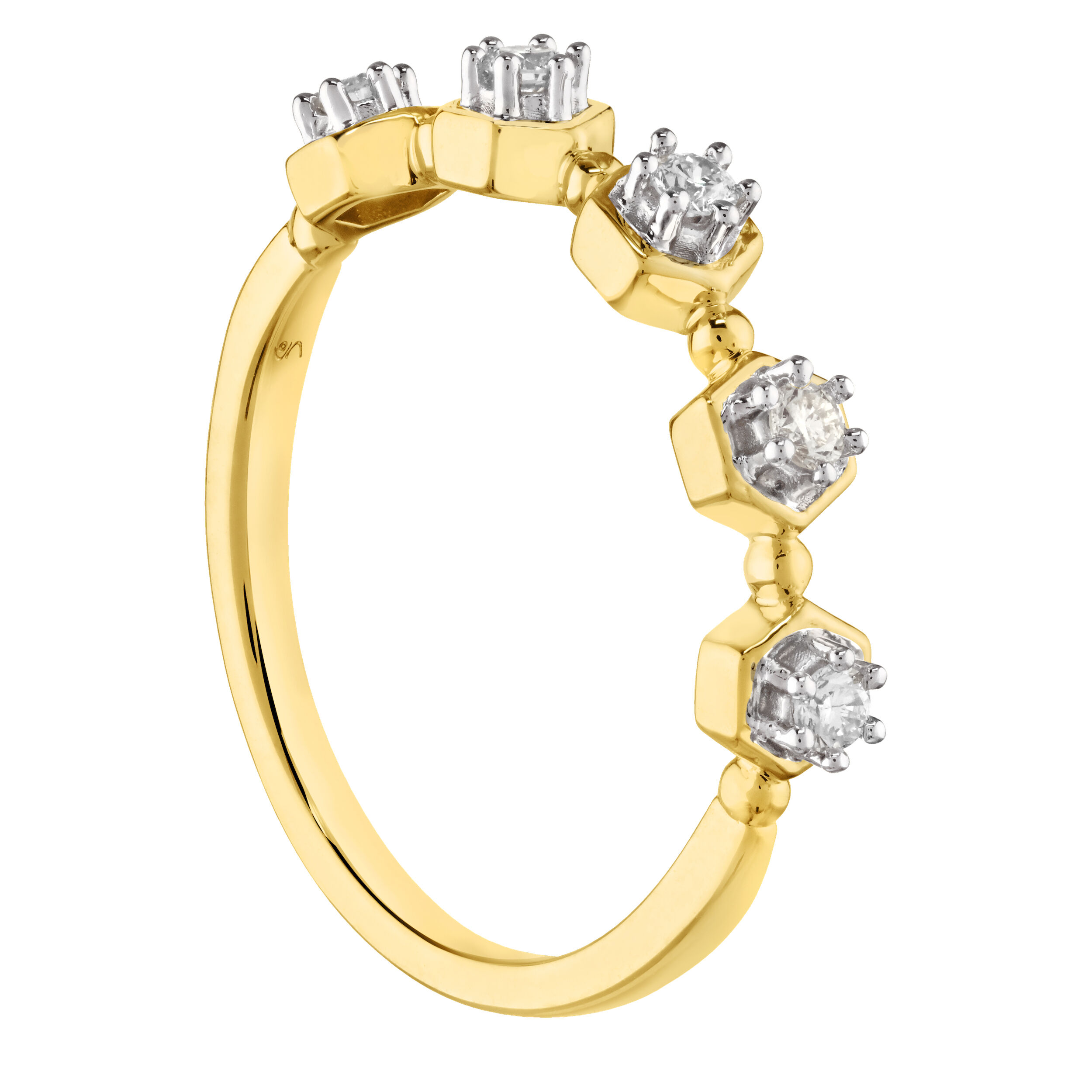 TriUnity&trade; 10K Yellow Gold Geometric Shapes Prong Set Diamonds Stackable 0.15 Ctw