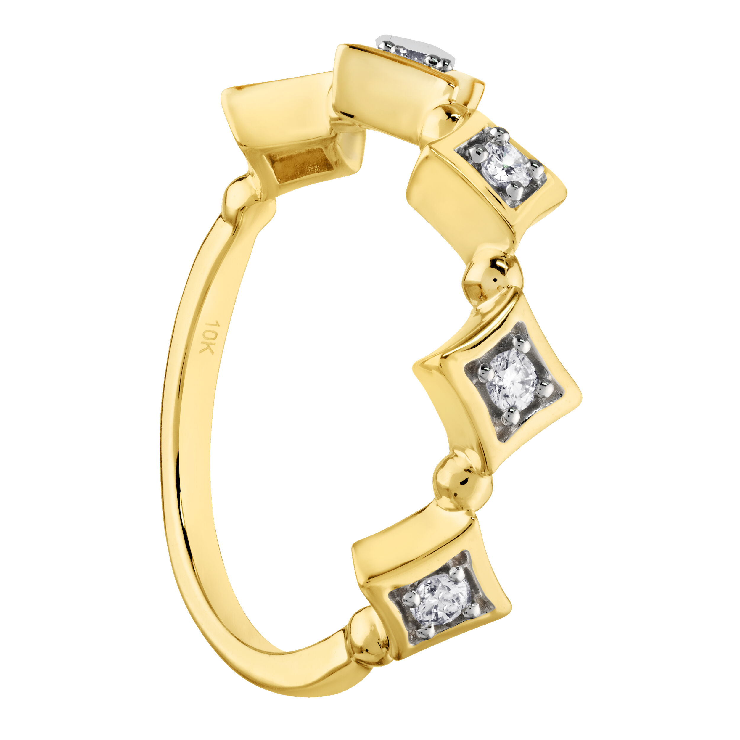TriUnity&trade; 10K Yellow Gold Offset Square Shapes Diamond Center 0.15 Ctw