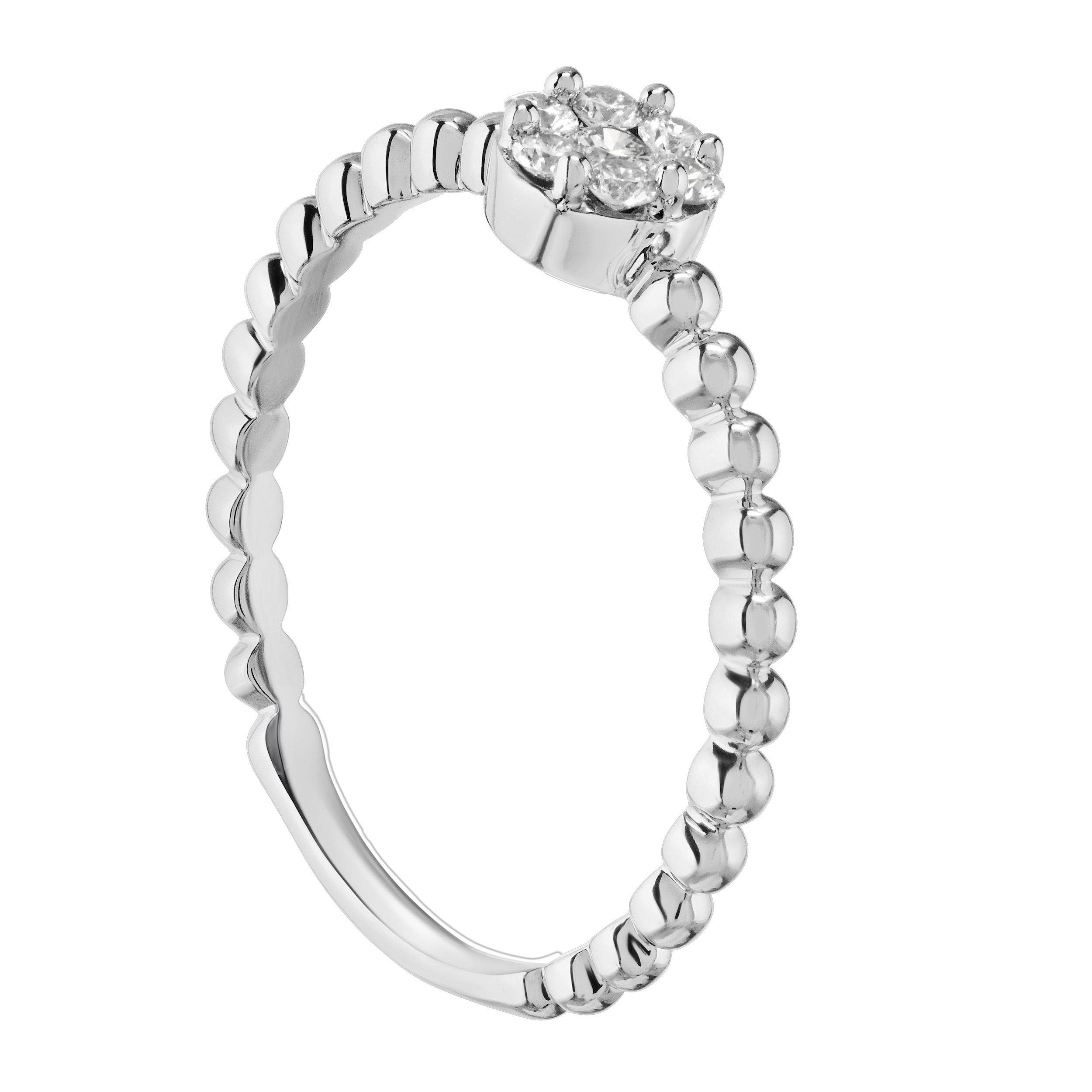 10K White Gold Round Shape Cluster on Beaded Shank Ring Diamond 0.15 Ctw