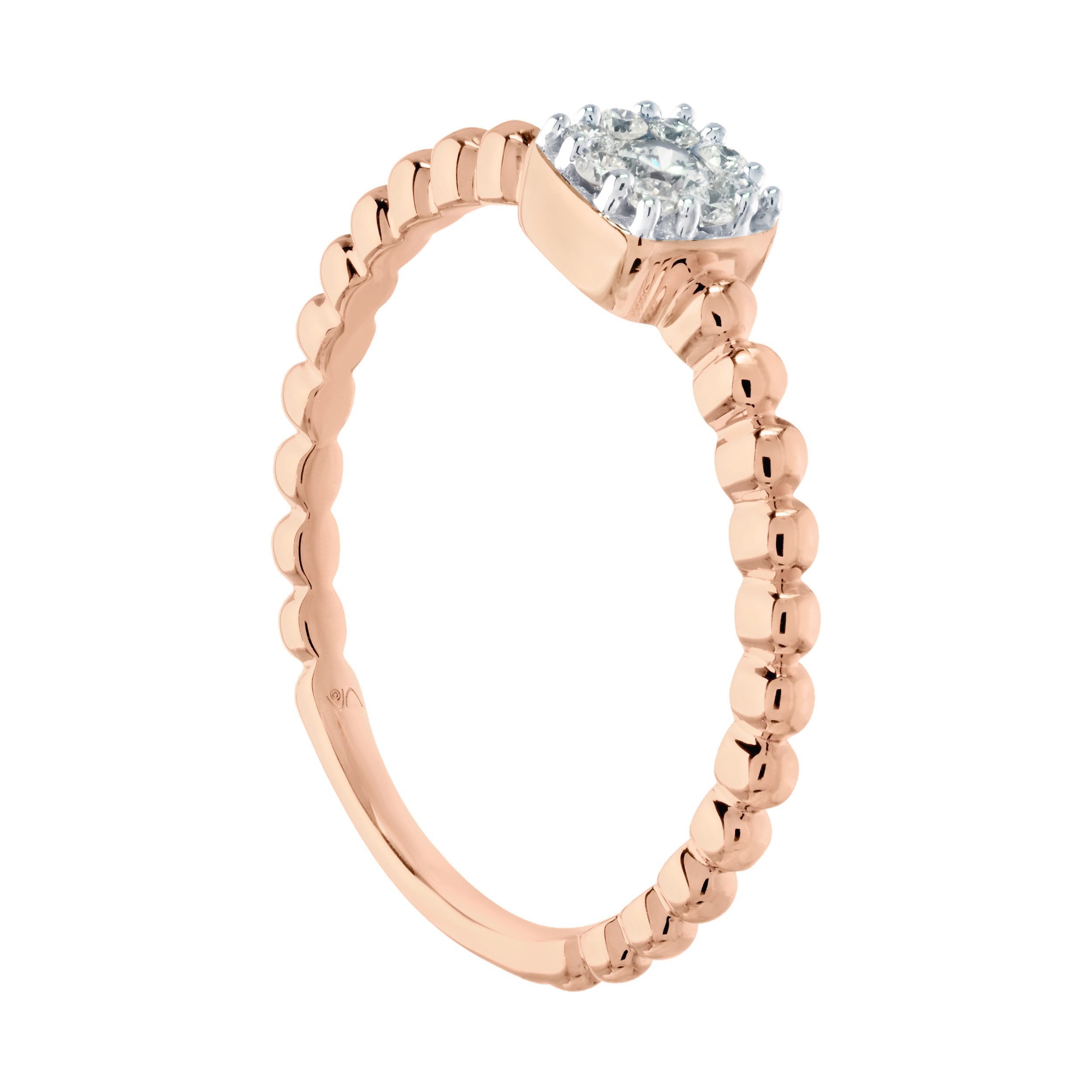 10K Rose Gold Cushion Shape Cluster on Beaded Shank Ring Diamond 0.15 Ctw