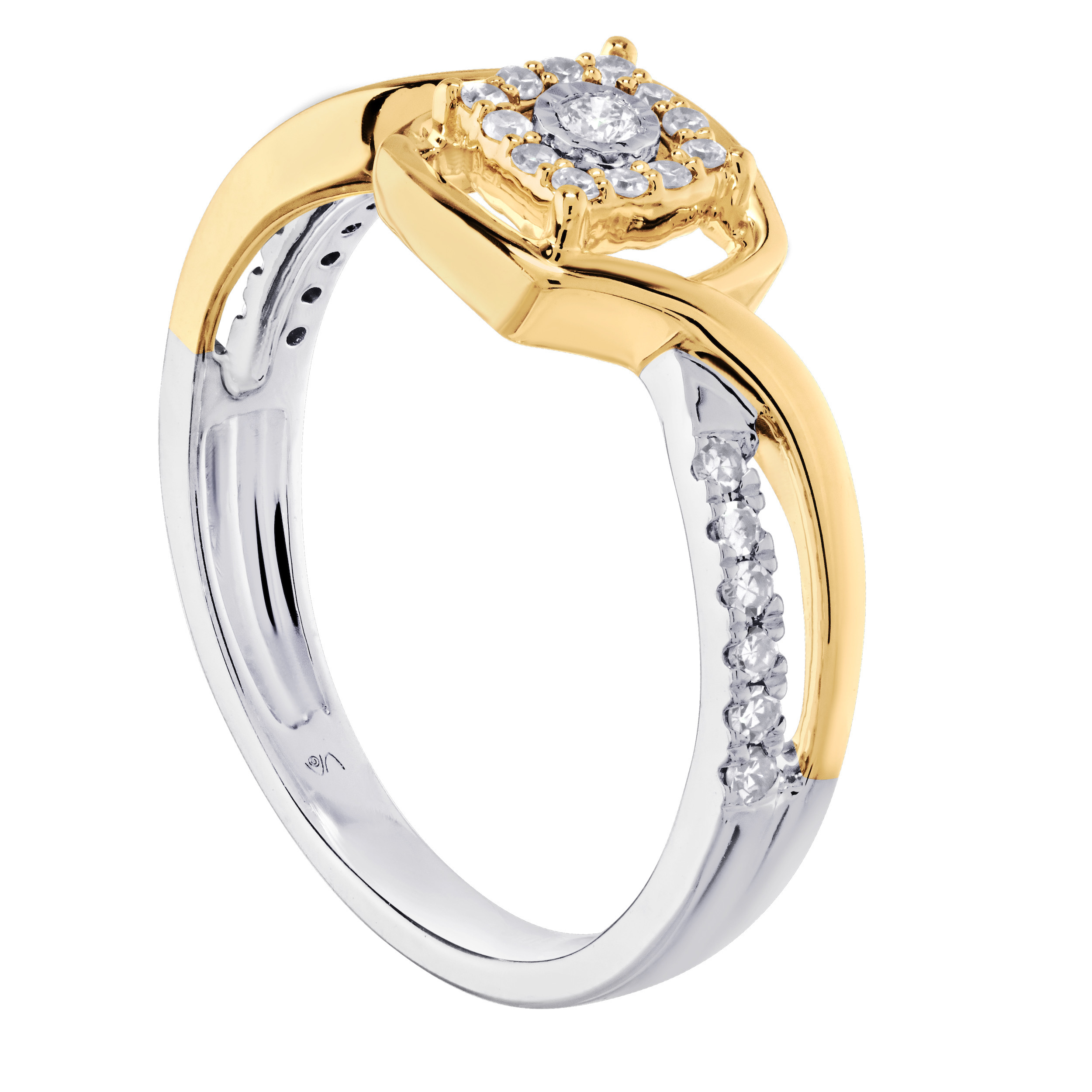 10K Rose Gold Cushion Shape Miracle Plate Center Bypass Ring Diamond 0.75 Ctw