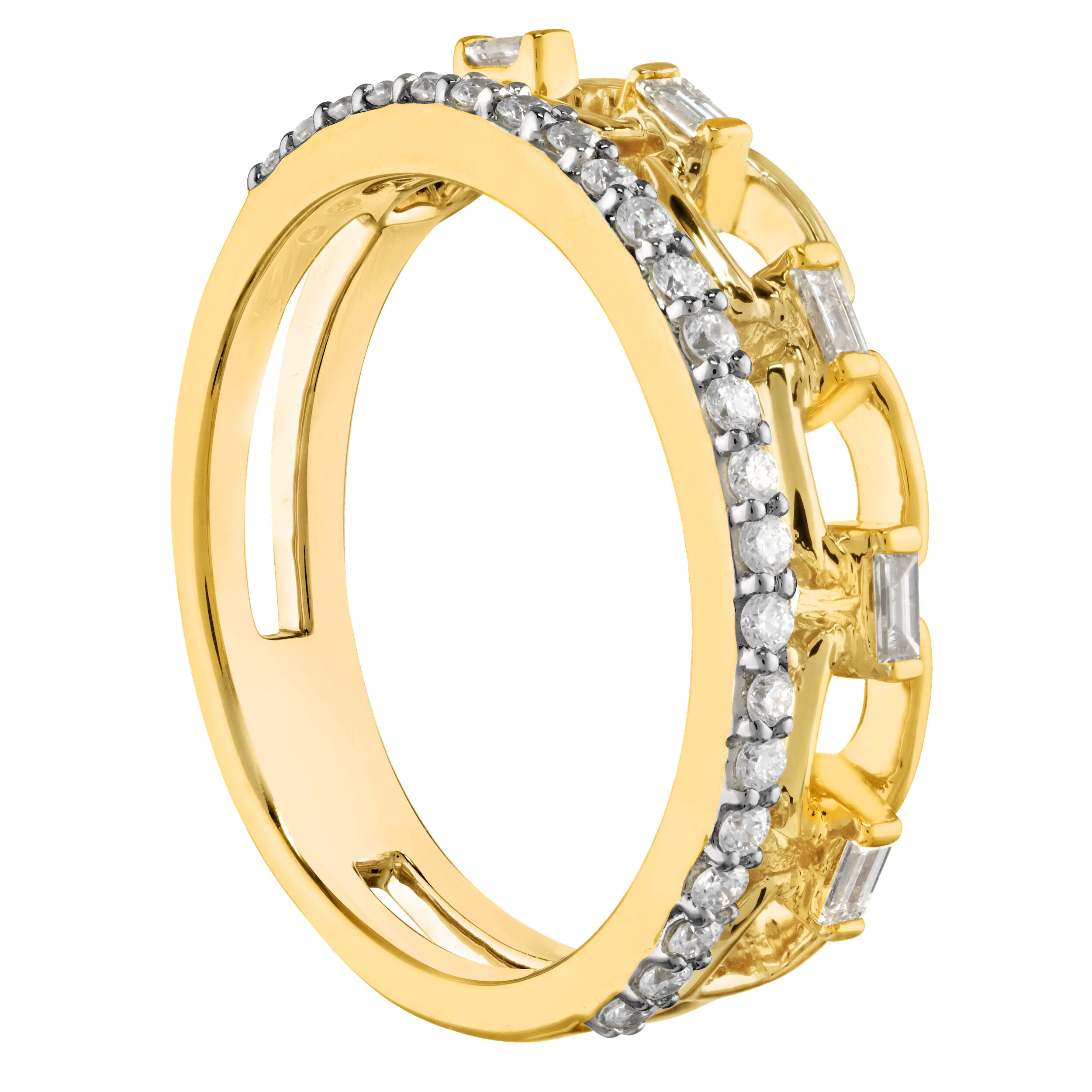 10K Yellow Gold Stacked Rings, 1 Chain Link, 1 Prong Set Diamond Ring 0.33 Ctw