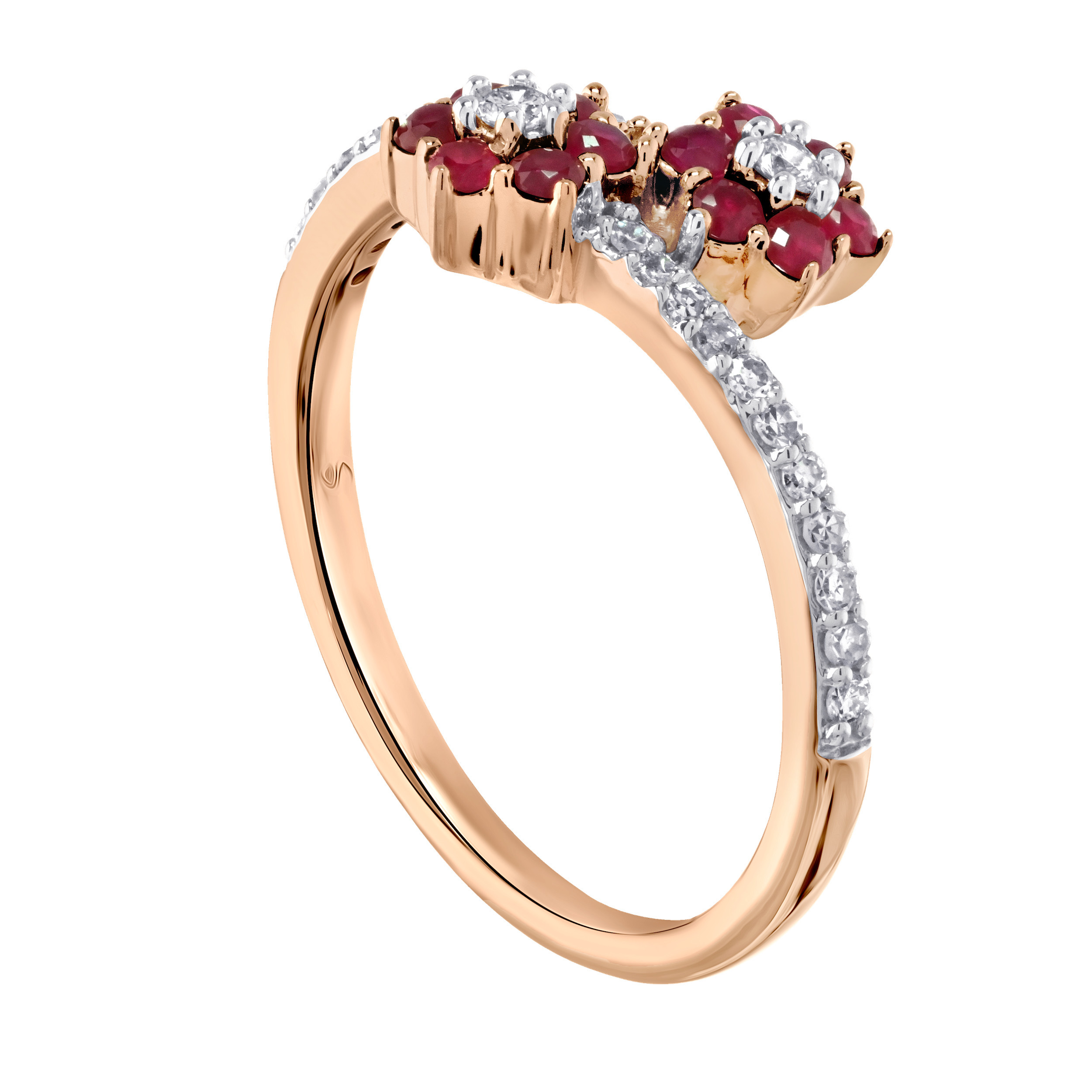 Majestic Gems&trade; 10k Rose Gold 2 Color Flower Clusters Bypass Diamond Set Shank & Diamond 0.72 Ctw