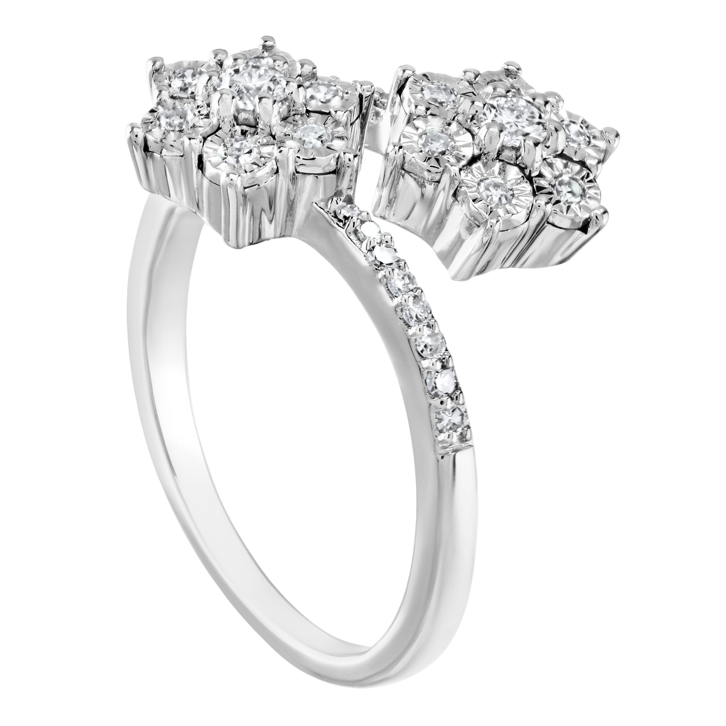 Diamond Bouquet&trade; 10K White Gold Diamond Miracle Plate Flower Clusters Bypass Diamond Shank Ring 0.25 Ctw