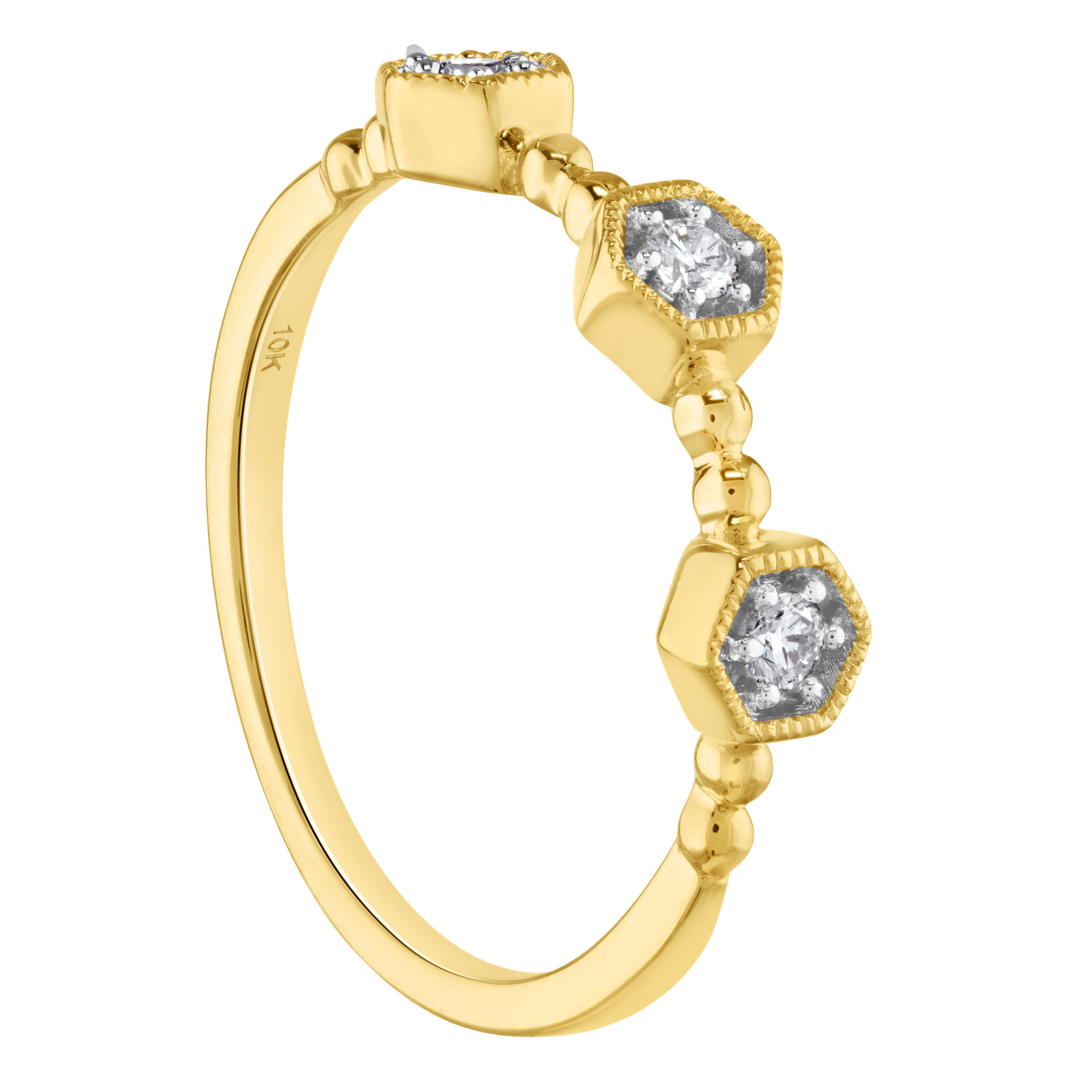 TriUnity&trade; 10K Yellow Gold Diamond Set Hexagonal Shapes With Balls Between 0.09 Ctw