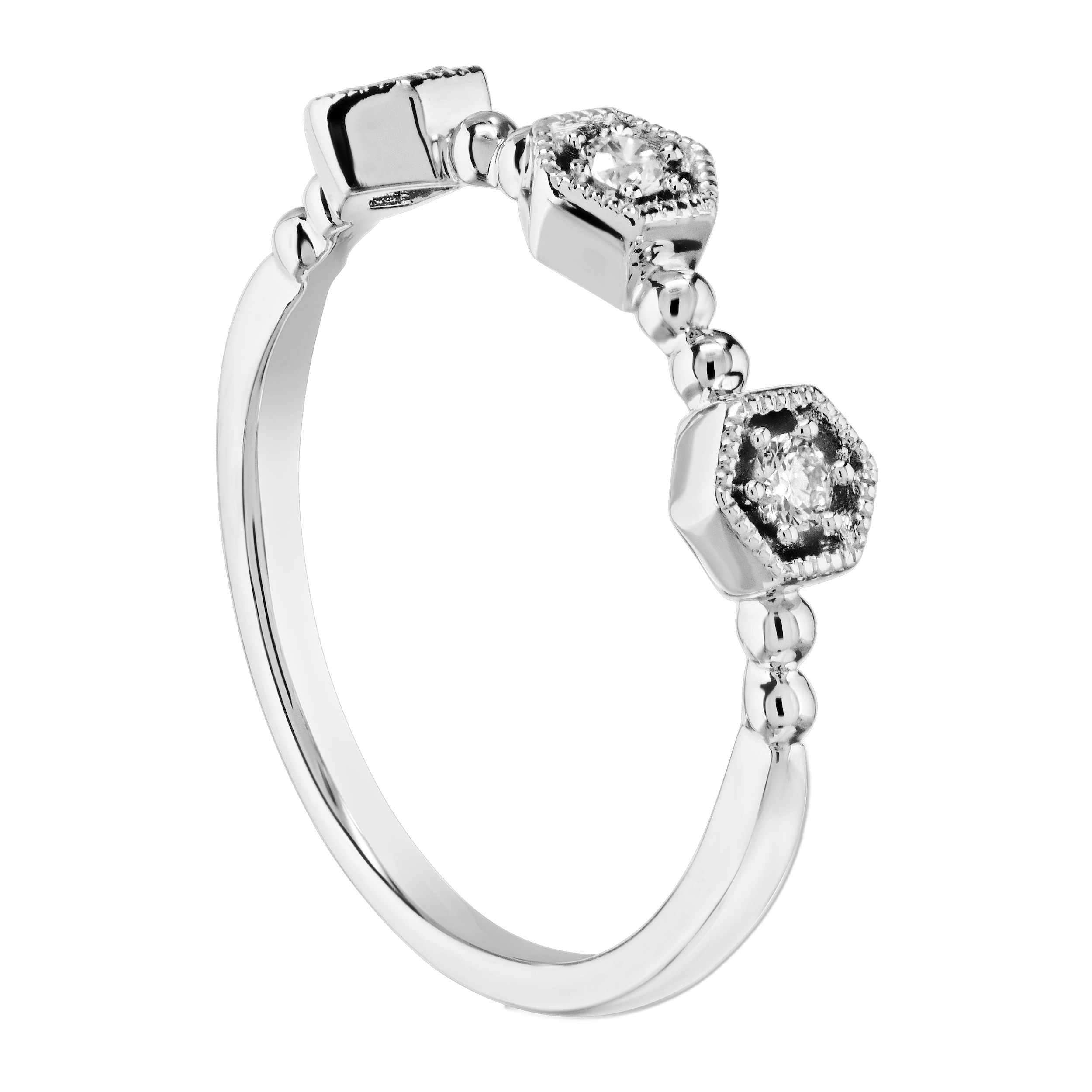 TriUnity&trade; 10K White Gold Diamond Set Hexagonal Shapes With Balls Between 0.09 Ctw