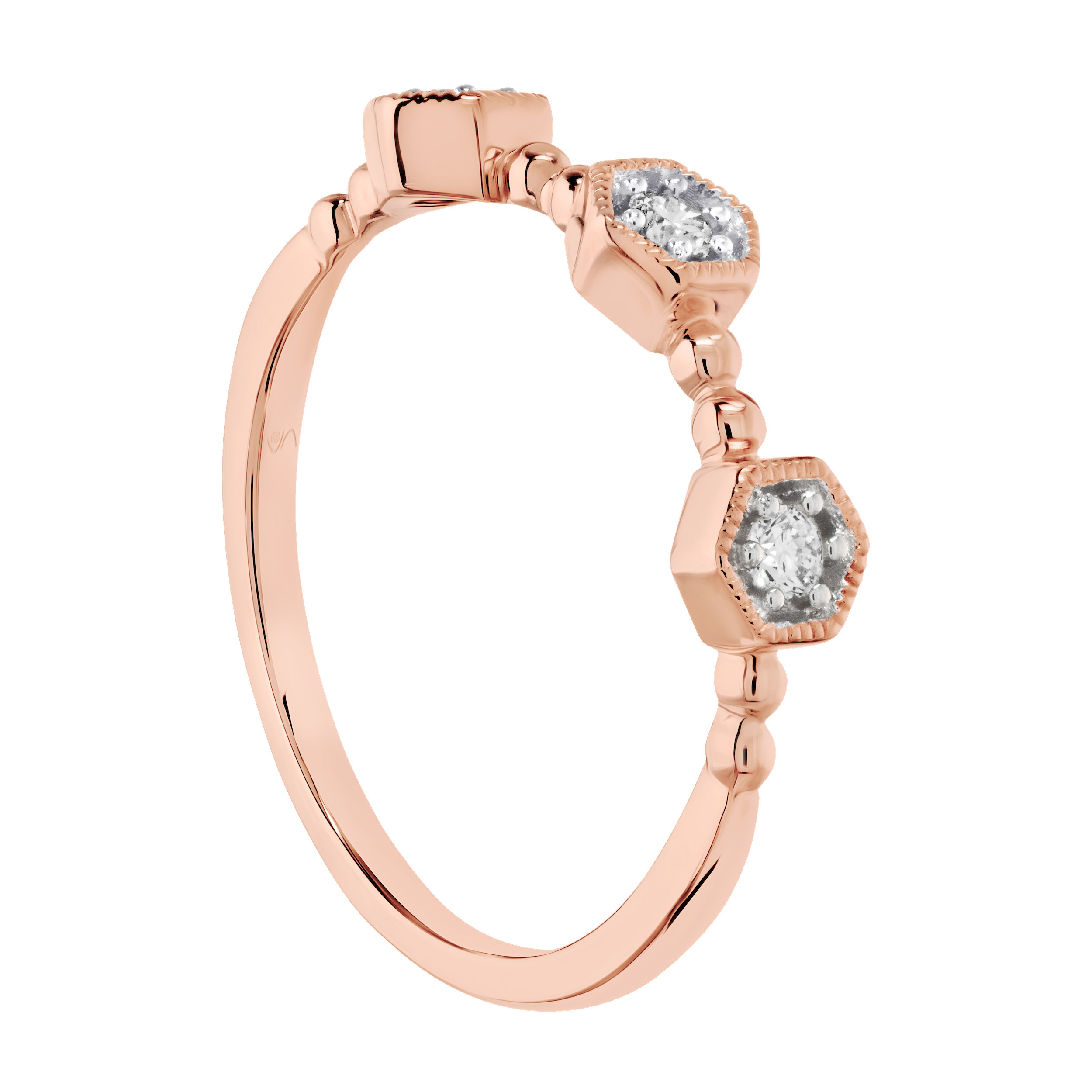 TriUnity&trade; 10K Rose Gold Diamond Set Hexagonal Shapes With Balls Between 0.09 Ctw