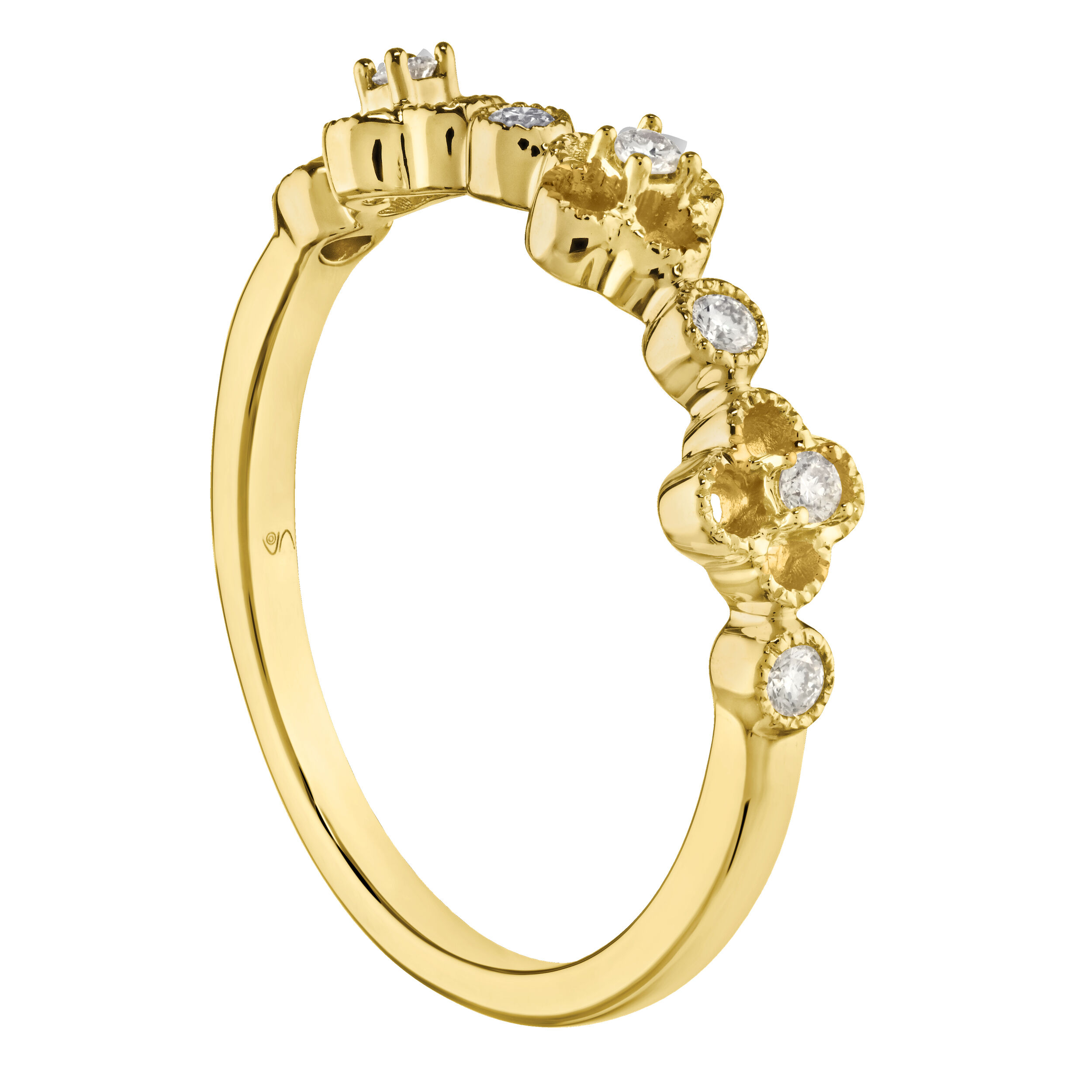 10K Yellow Gold 3 Clover Shapes with Bezel Set Diamond Ring 0.21 Ctw