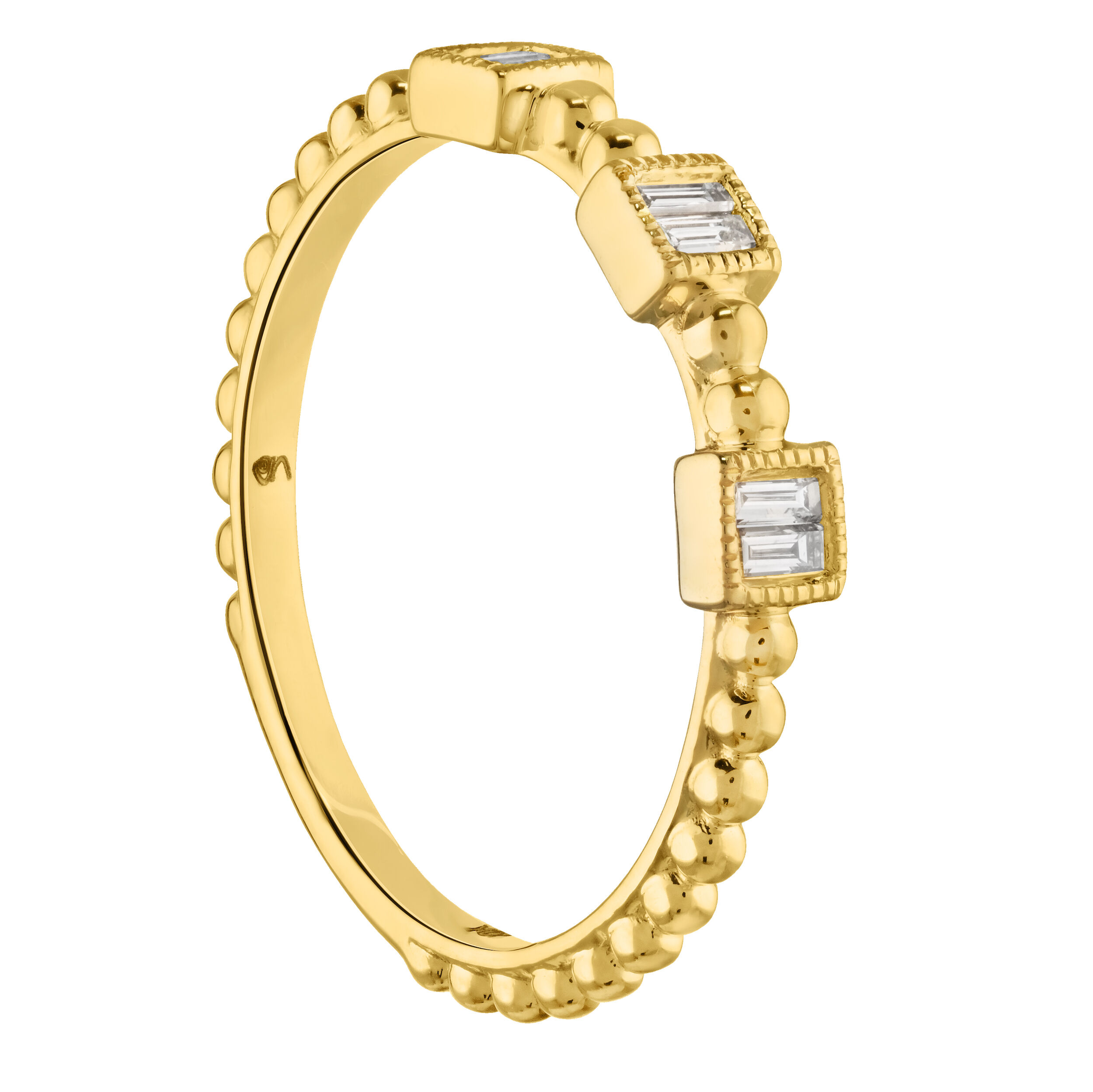 TriUnity&trade; 10K Yellow Gold 3 Square Shapes With Balls Between 0.18 Ctw