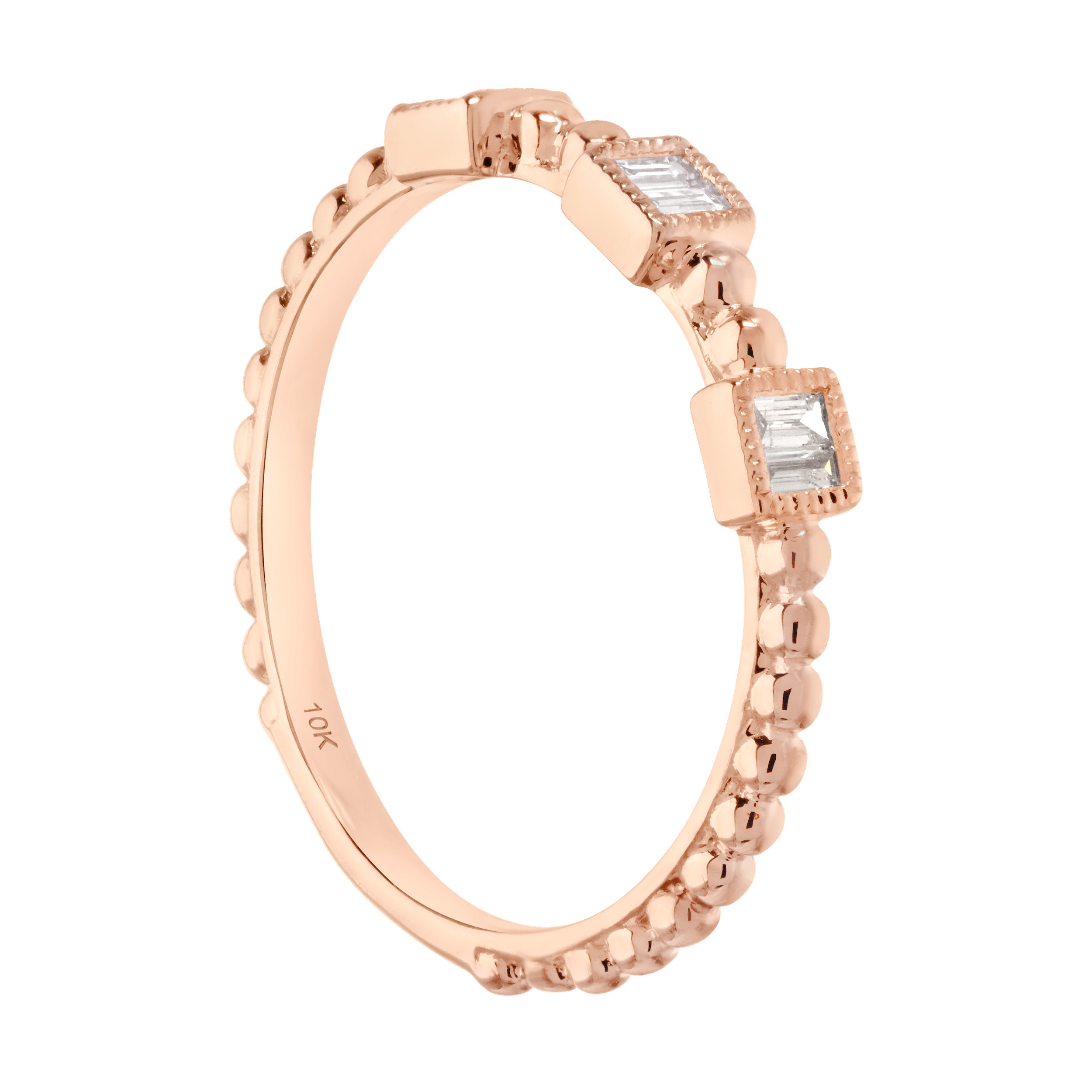 TriUnity&trade; 10K Rose Gold 3 Square Shapes With Balls Between 0.18 Ctw