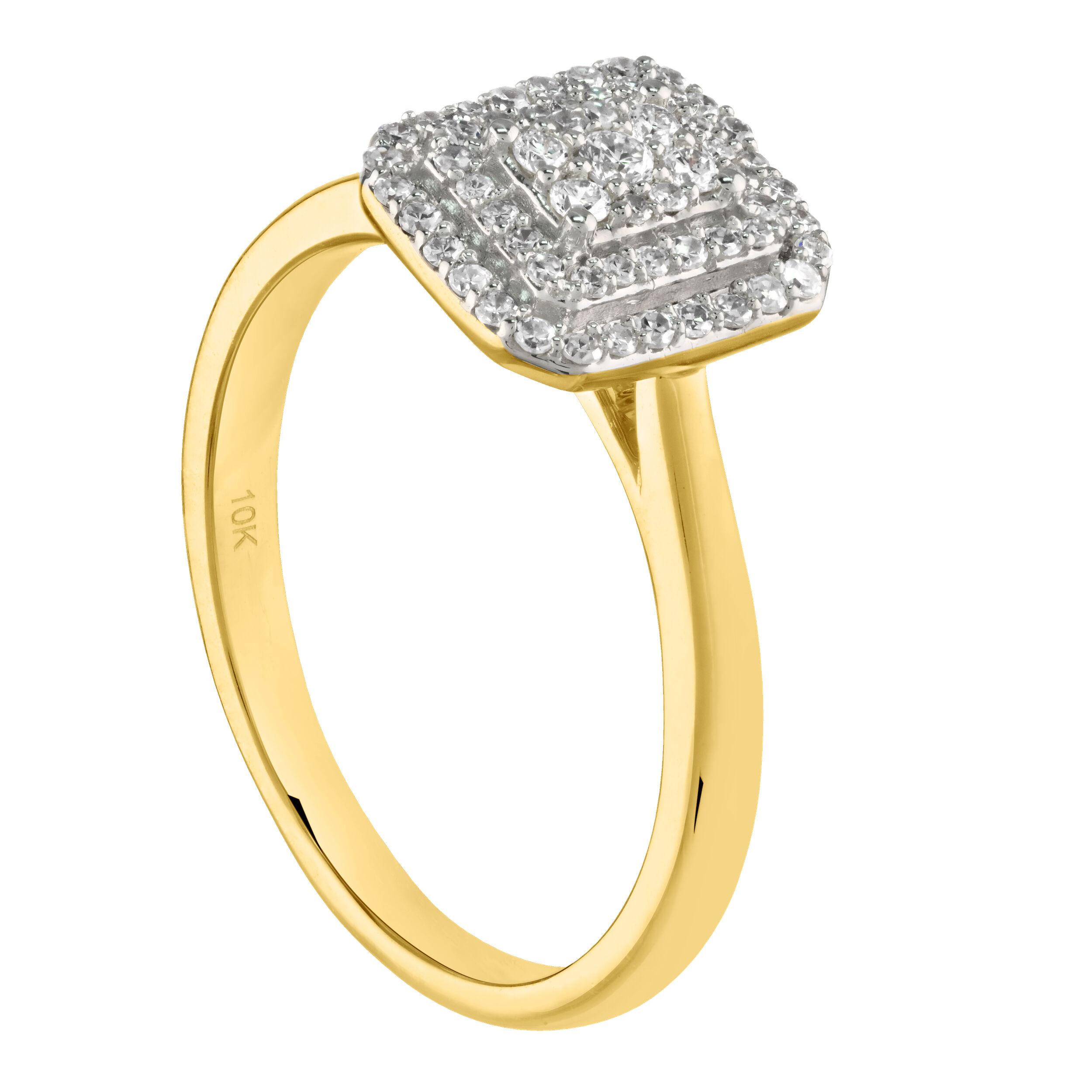 10K Yellow Gold Emerald Shape Cluster with Double Halo Ring Diamond 0.25 Ctw