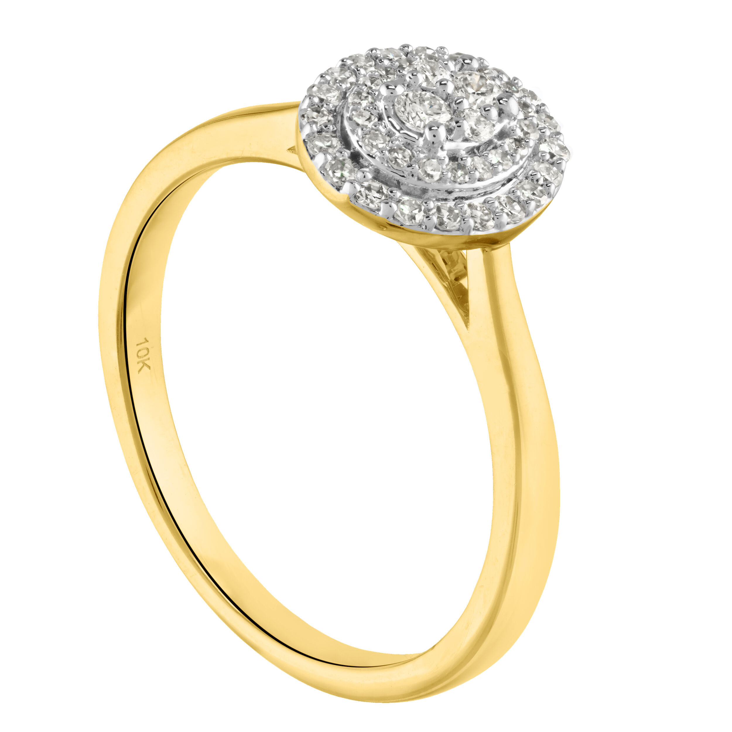 10K Yellow Gold Oval Shape Cluster with Double Halo Ring Diamond 0.25 Ctw