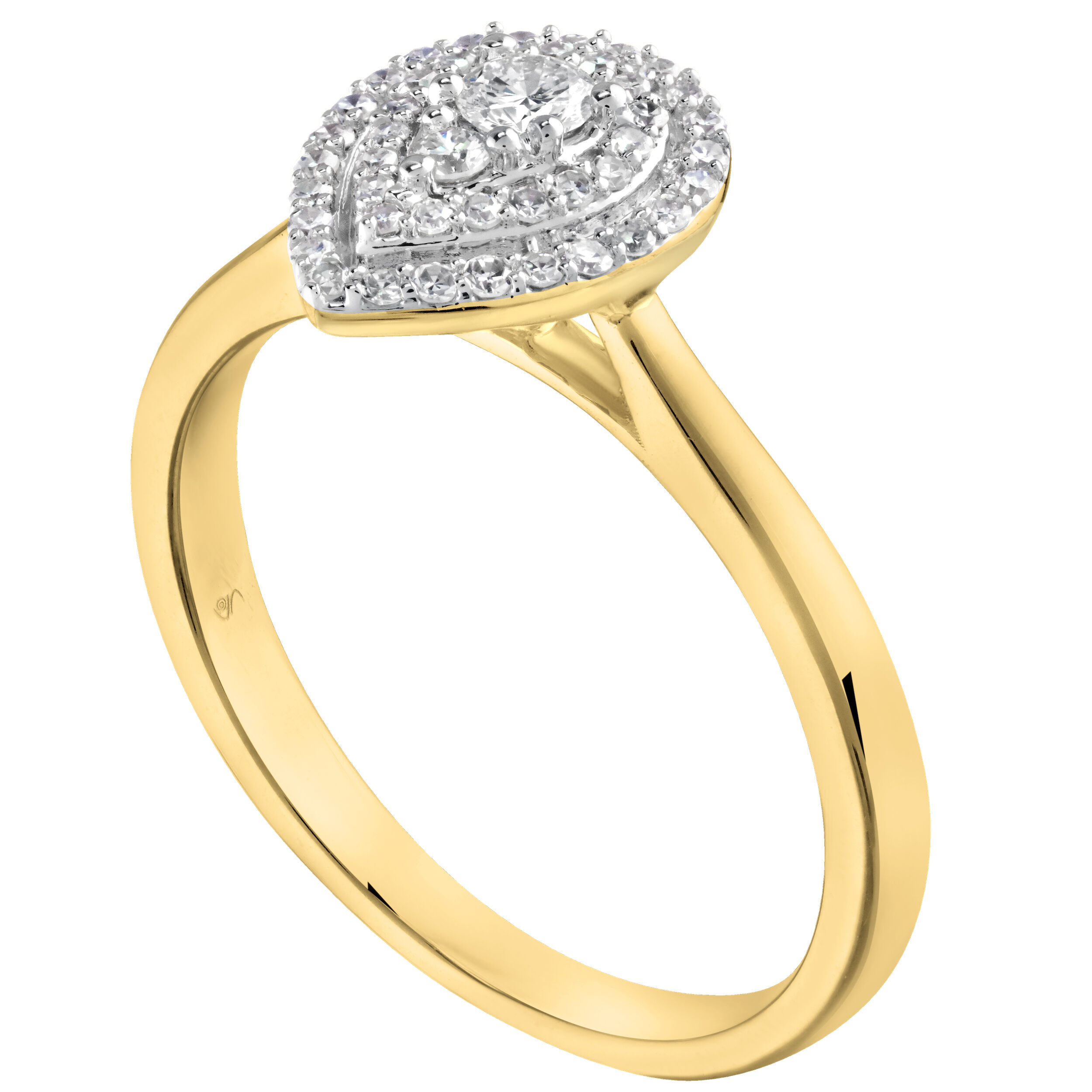 10K Yellow Gold Pear Shape Cluster with Double Halo Ring Diamond 0.25 Ctw