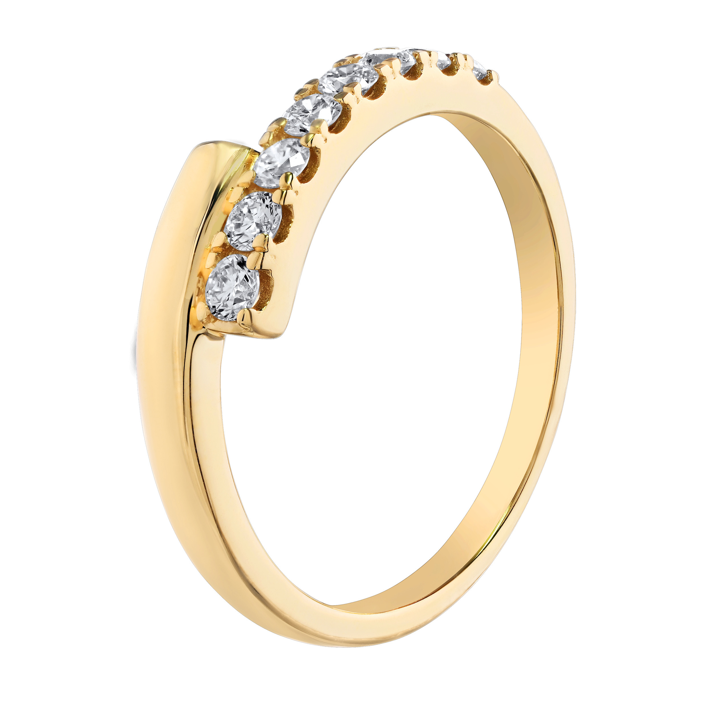 14K Yellow Gold Bypass Prong Set on One Side Ring Diamond 0.33 Ctw