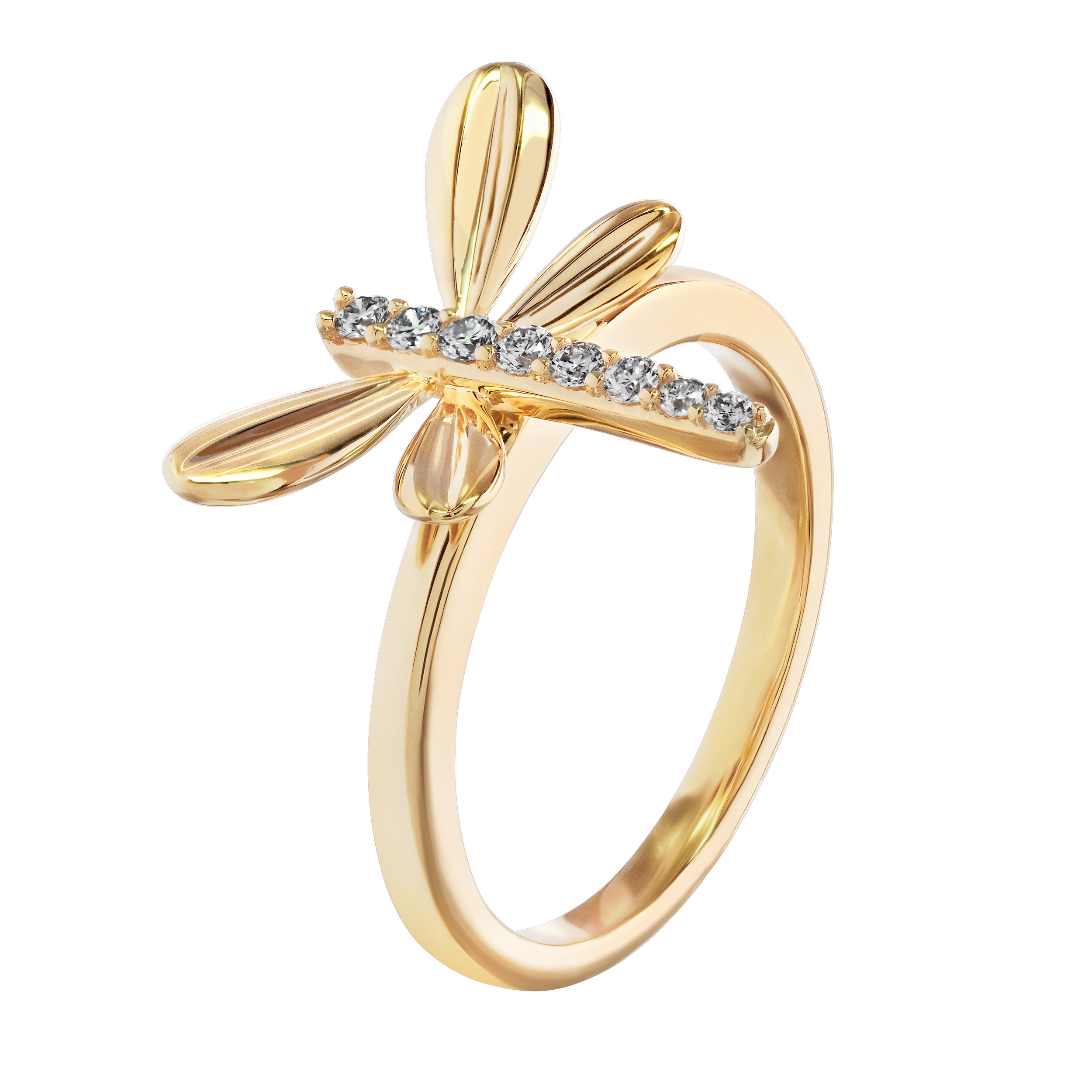 ZooLightful&trade; 14K Yellow Gold Dragonfly with Pave Body Ring Diamond 0.08 Ctw