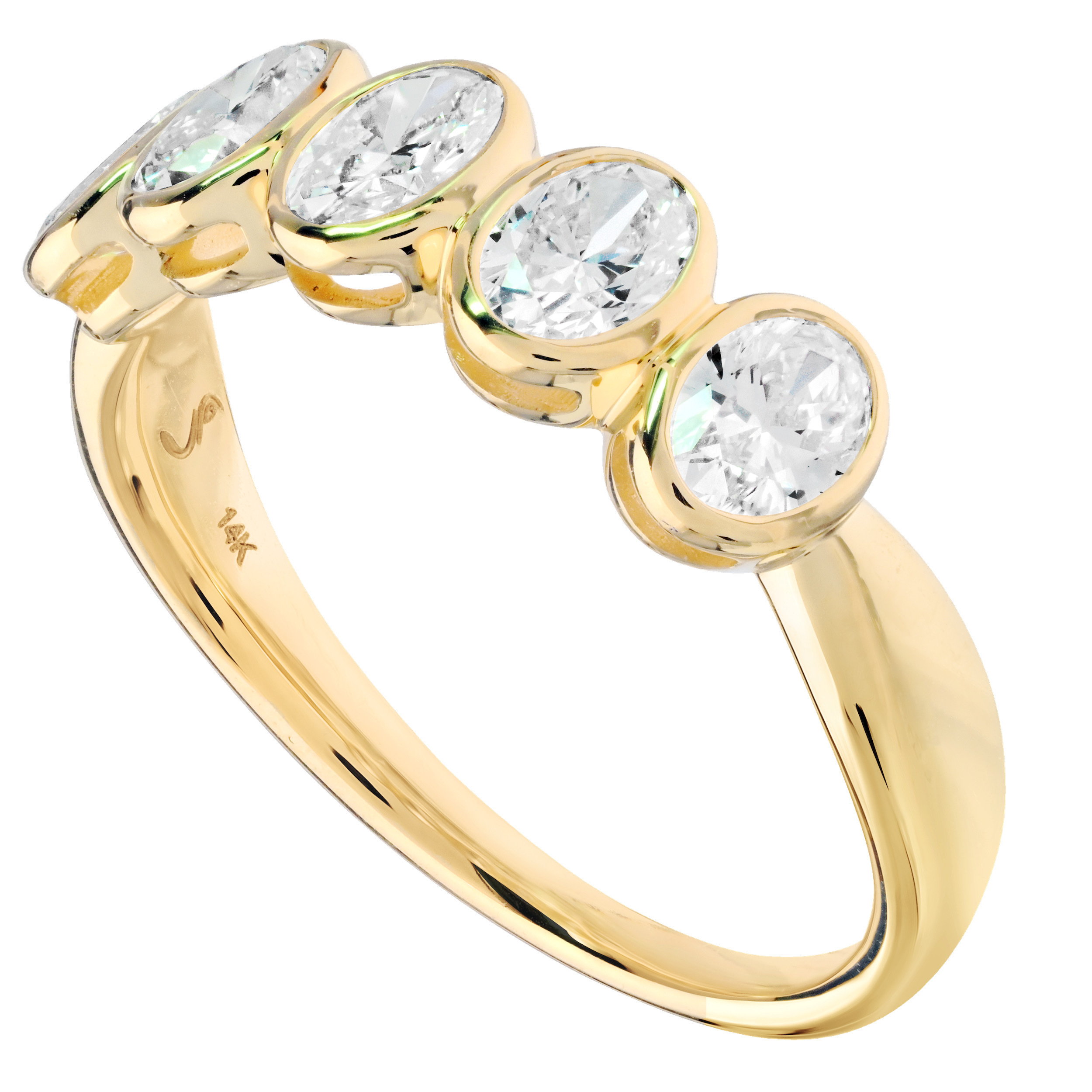 14K Yellow Gold 5 Bezel Set Oval Ring Diamond 1.00 Ctw