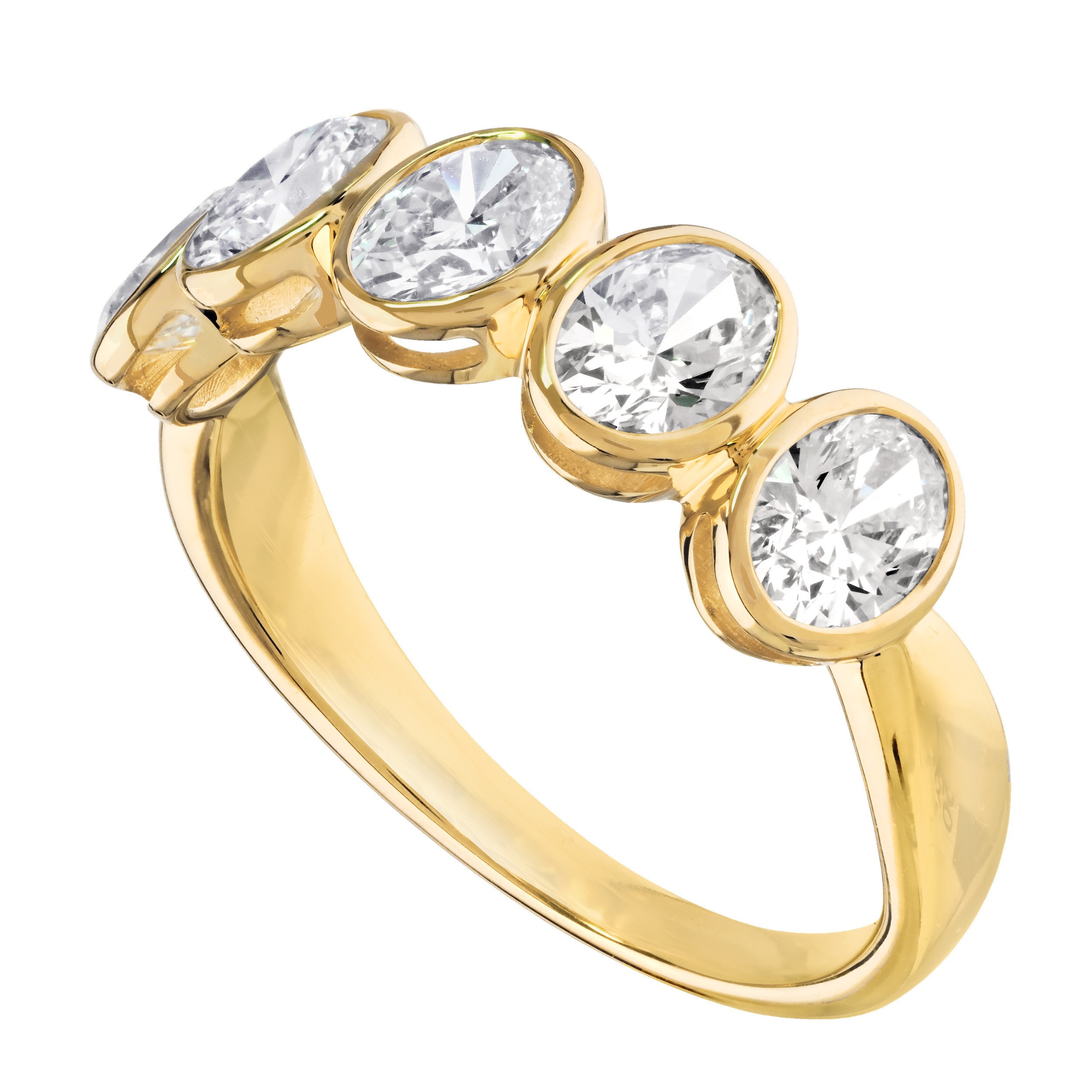 14K Yellow Gold 5 Bezel Set Oval Ring Diamond 1.50 Ctw