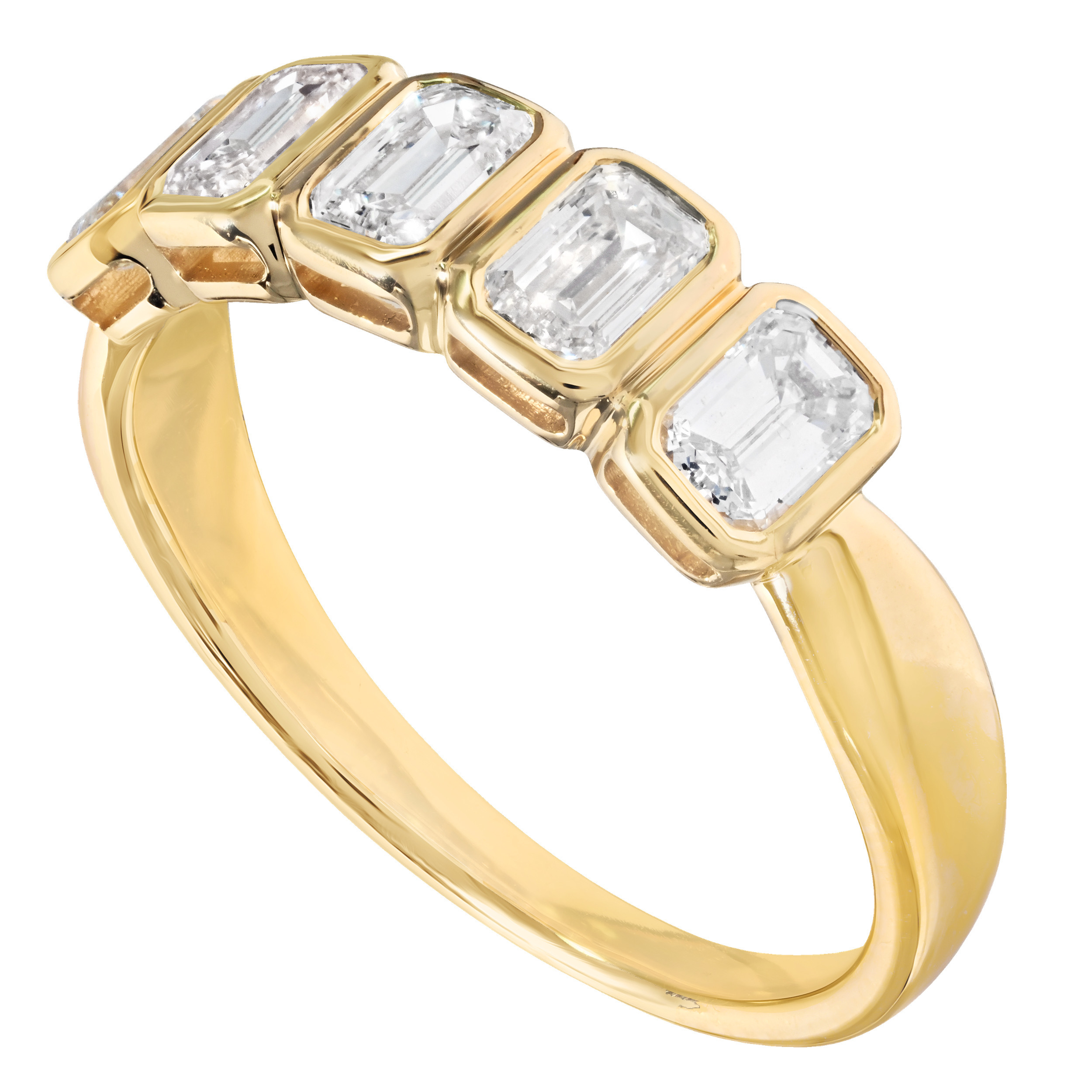 14K Yellow Gold 5 Bezel Set Emerald Cuts Ring Diamond 1.00 Ctw