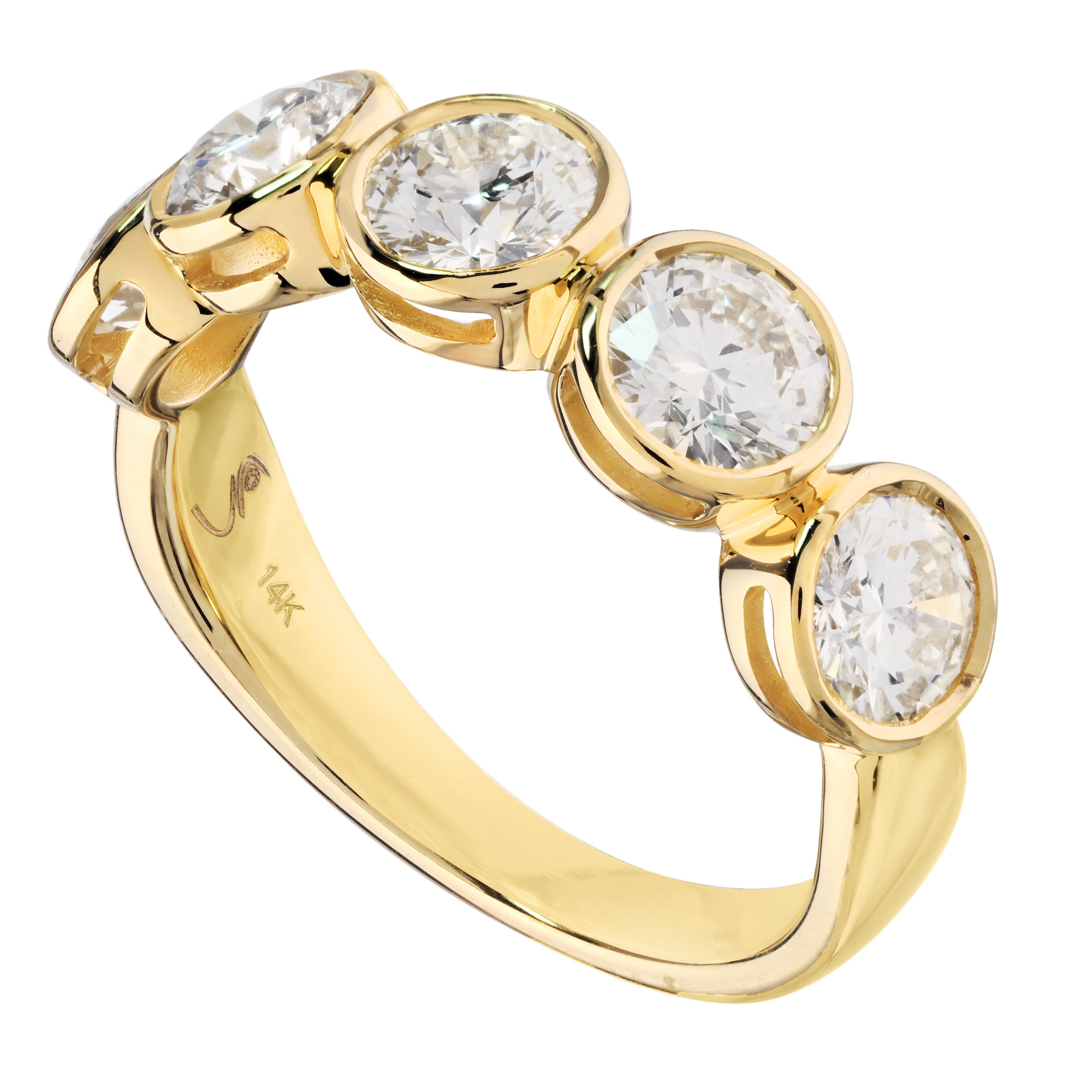 14K Yellow Gold 5 Bezel Set Rounds Diamond Ring 2.00 Ctw