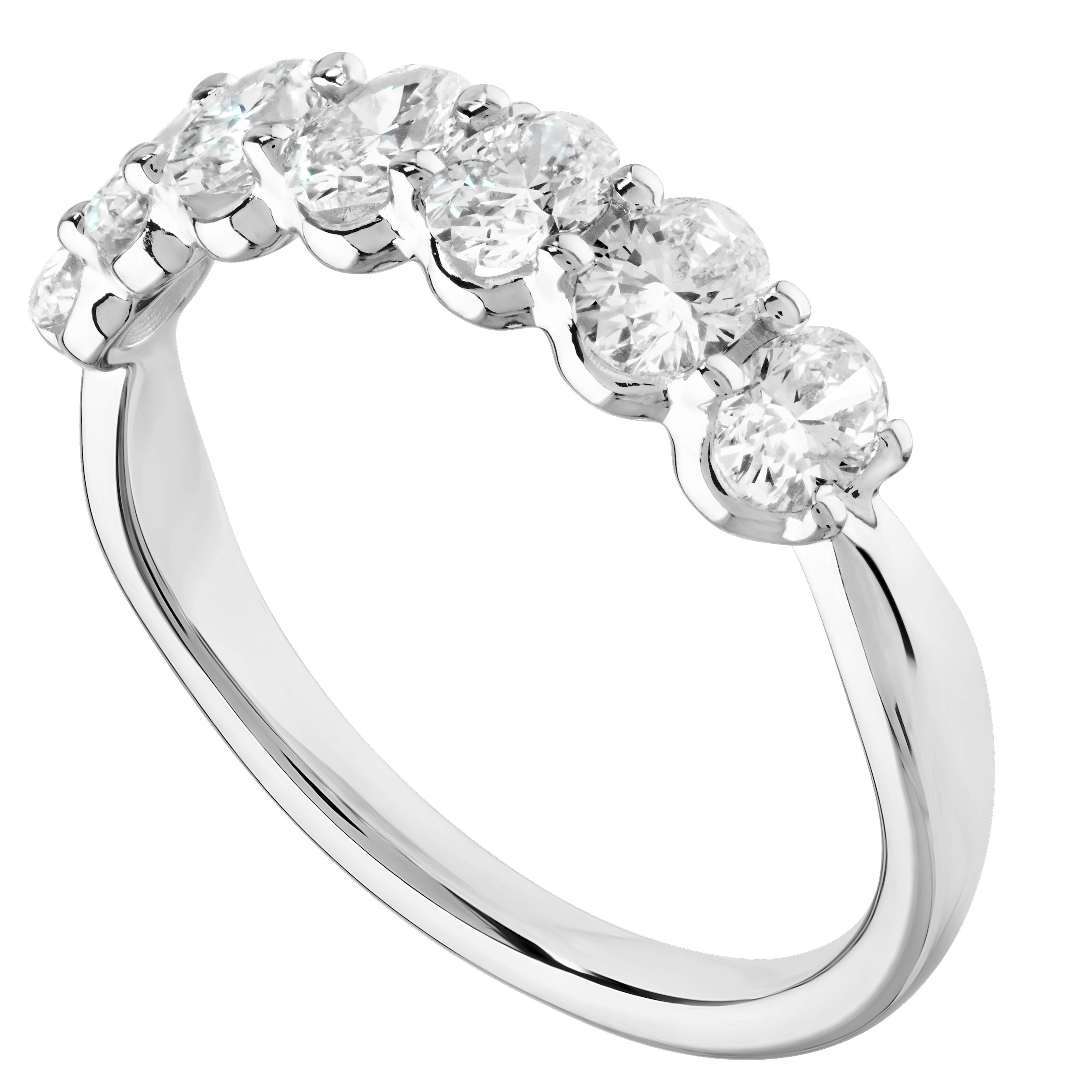 14K White Gold 7 Prong Set Ovals Diamond Ring 1.00 Ctw