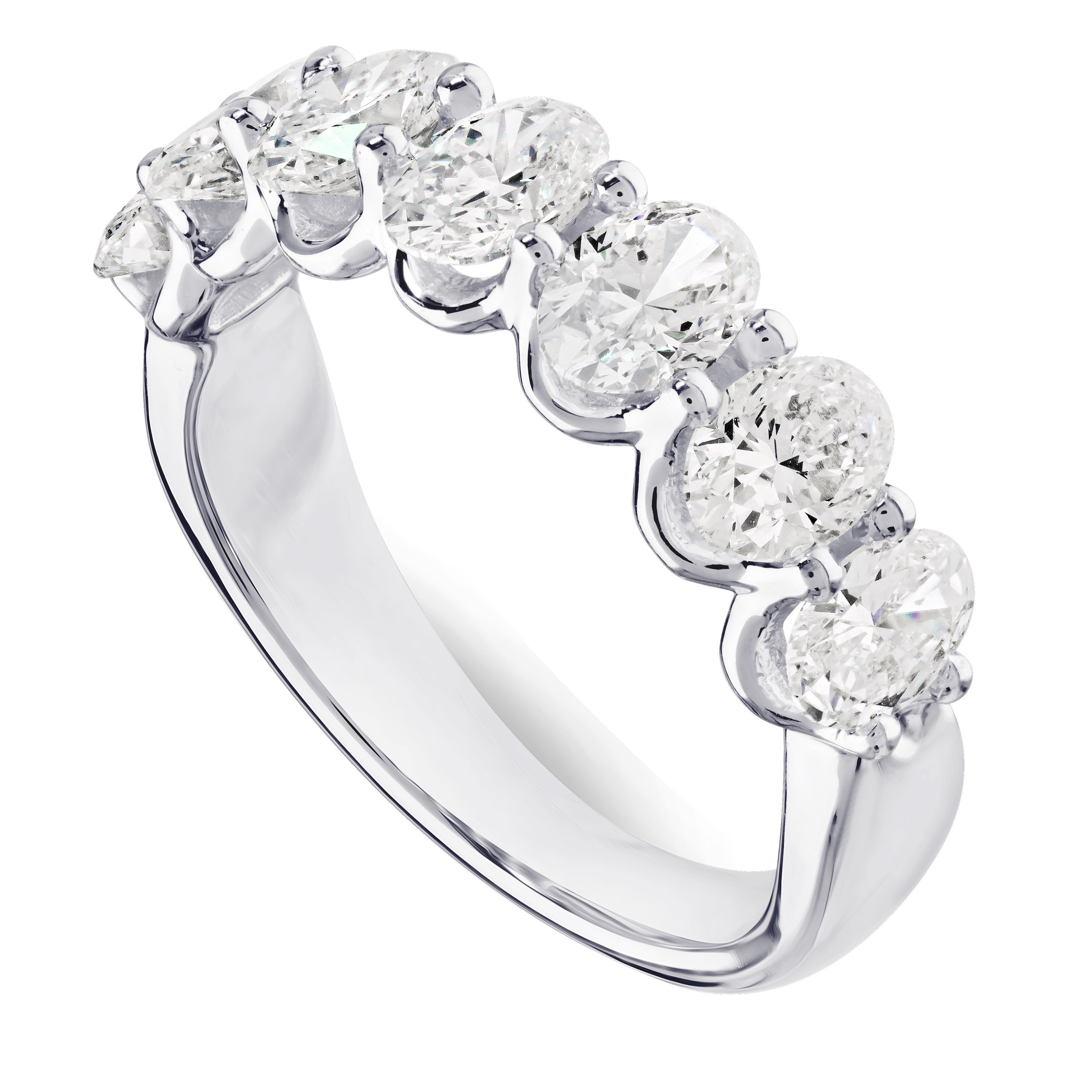14K White Gold 7 Prong Set Ovals Diamond Ring 2.00 Ctw