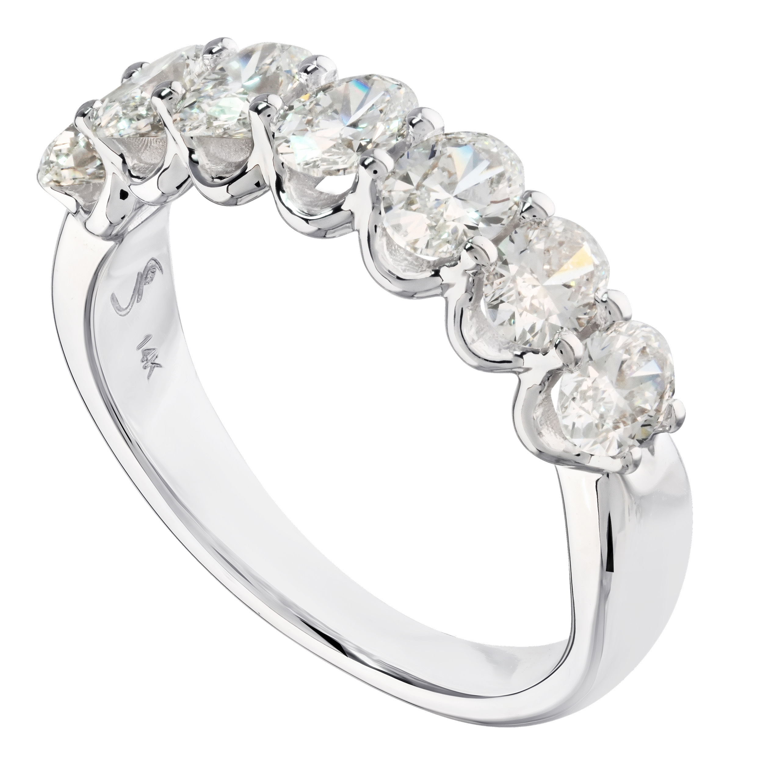 14K White Gold 7 Prong Set Ovals Diamond Ring 1.50 Ctw