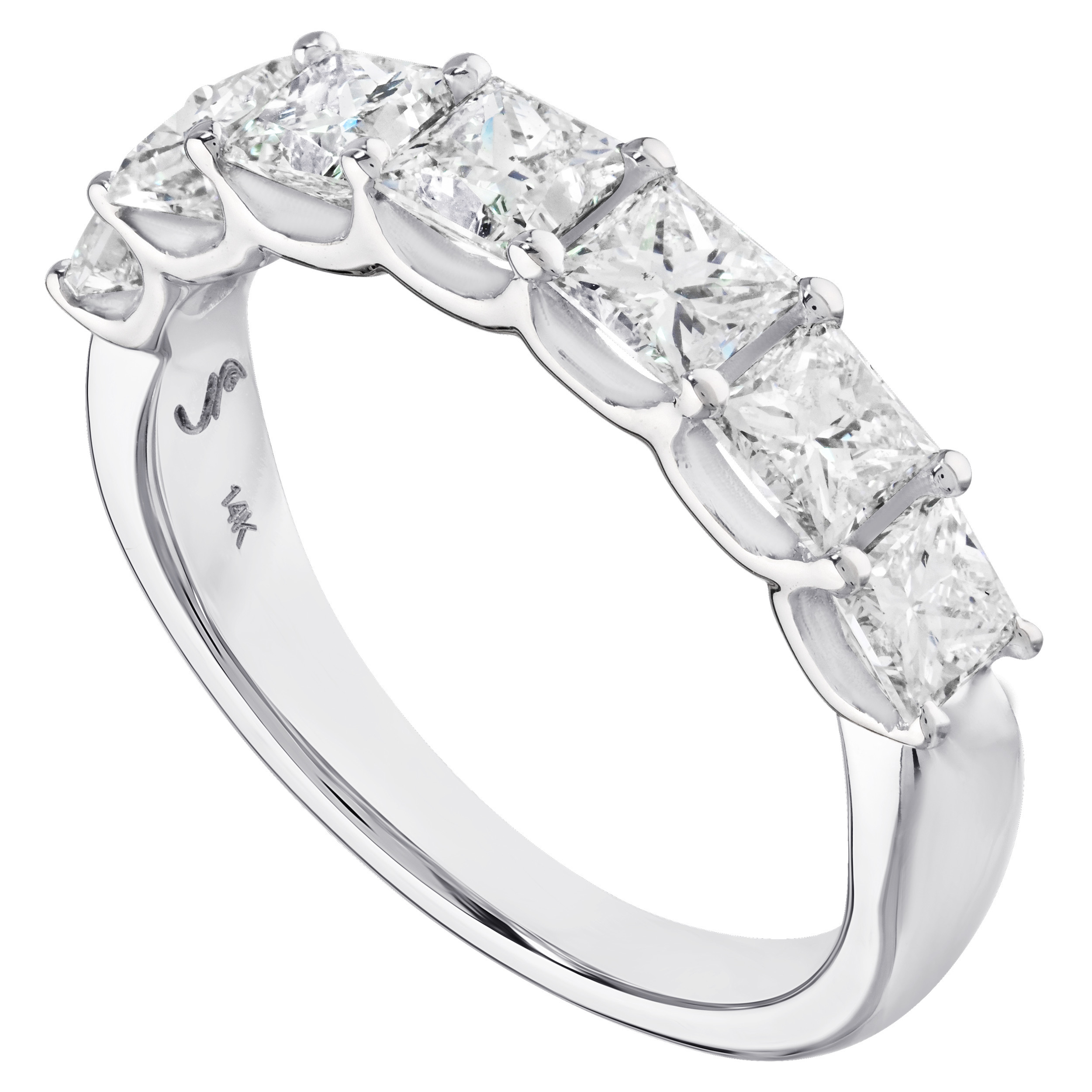 14K White Gold Prong Set Princess Cuts Diamond Ring 2.00 Ctw