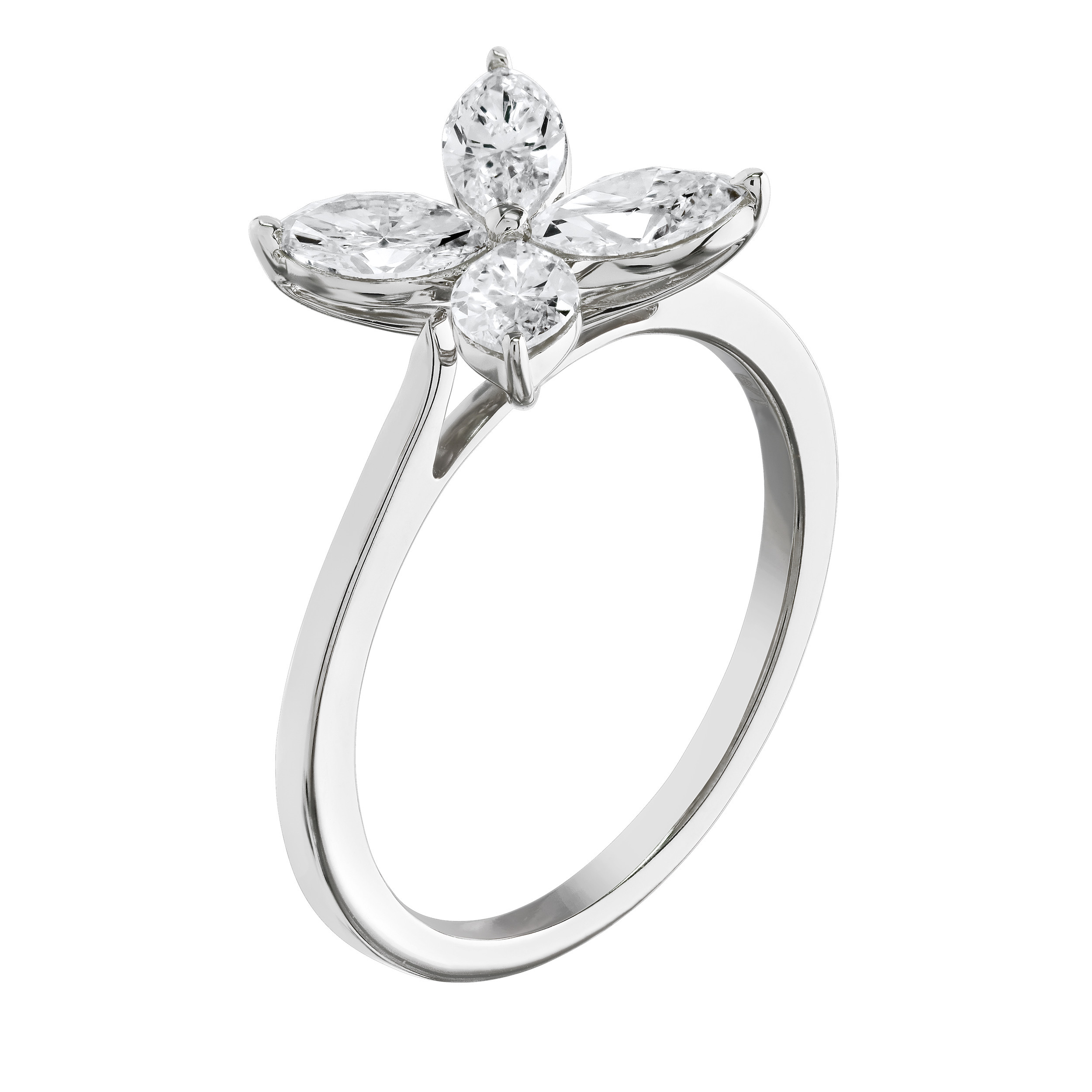 Diamond Bouquet&trade; 14K White Gold Diamond Marquise Diamond Flower Plain Shank Ring 0.25 Ctw