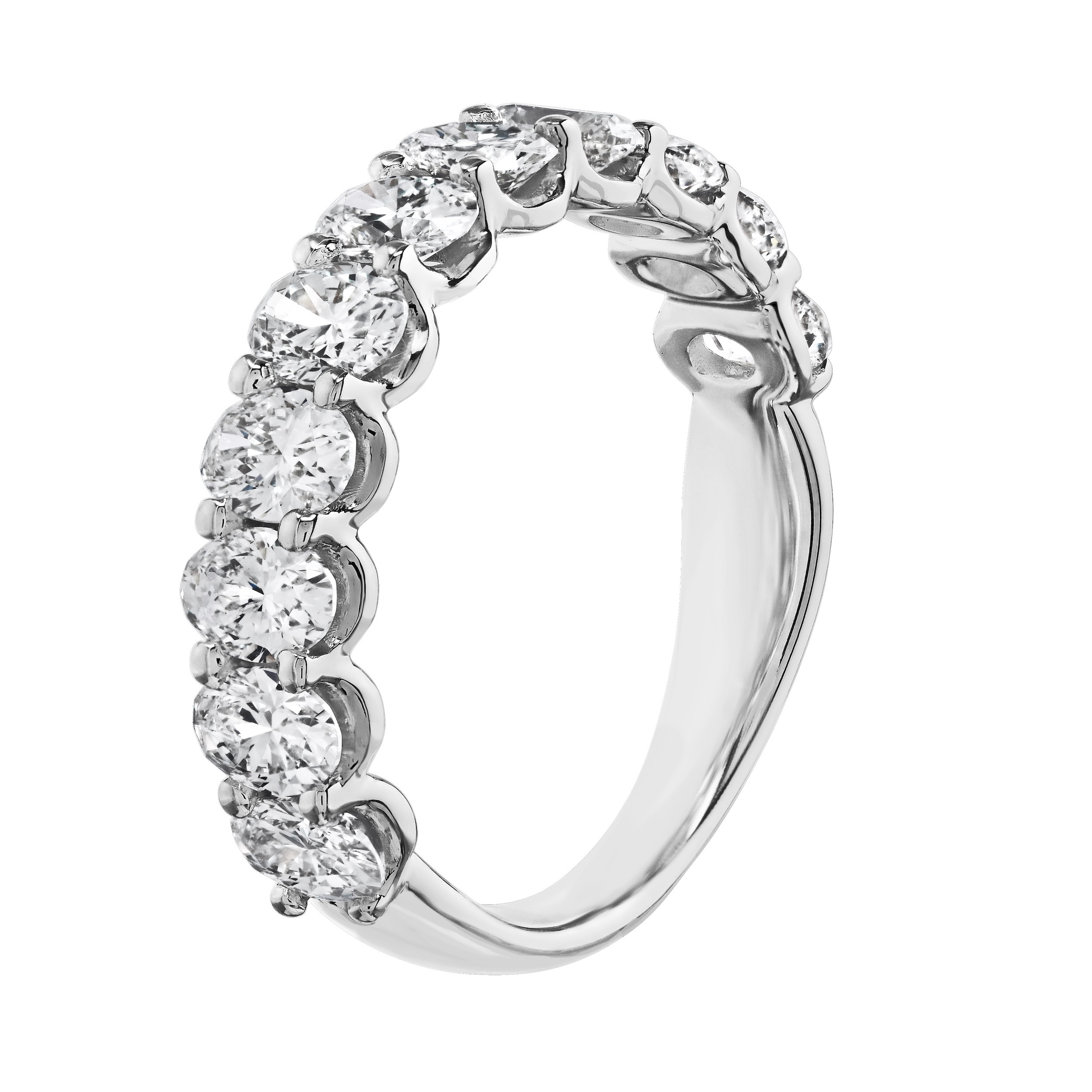 14K White Gold 11 Prong Set Oval Shapes Diamond Ring 1.50 Ctw