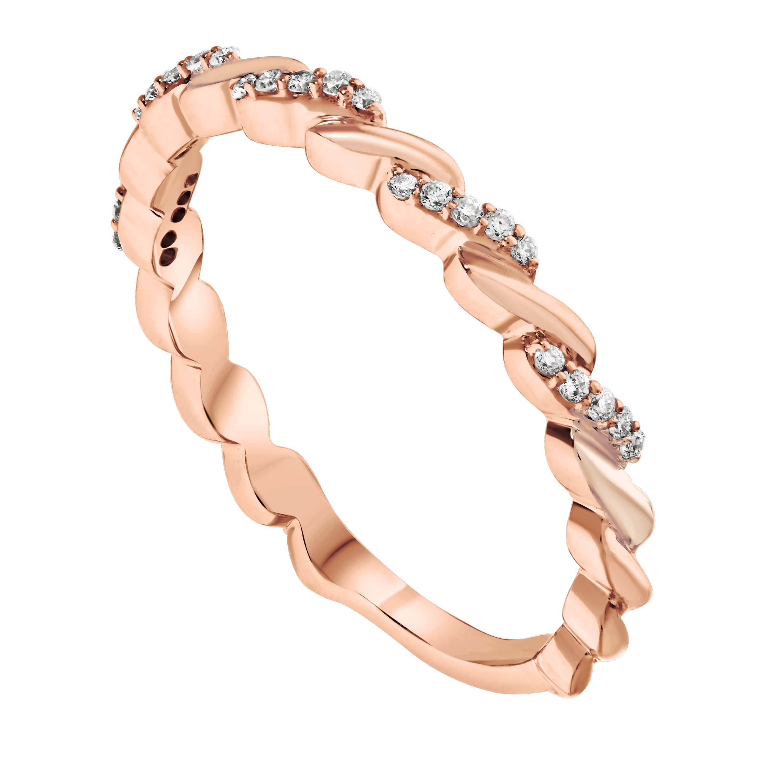TriUnity&trade; 14K Rose Gold 3 Separate Rings With 2 Twisted Rows One Pave One Polished 0.20 Ctw