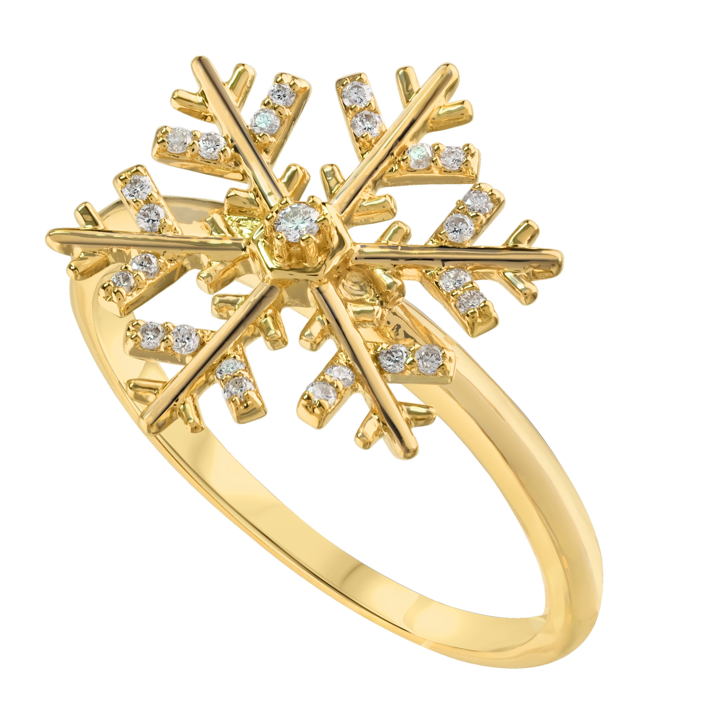 Diamond Frost&trade; 14k Yellow Gold Snowflake Polished Shank Ring Diamond 0.10 Ctw