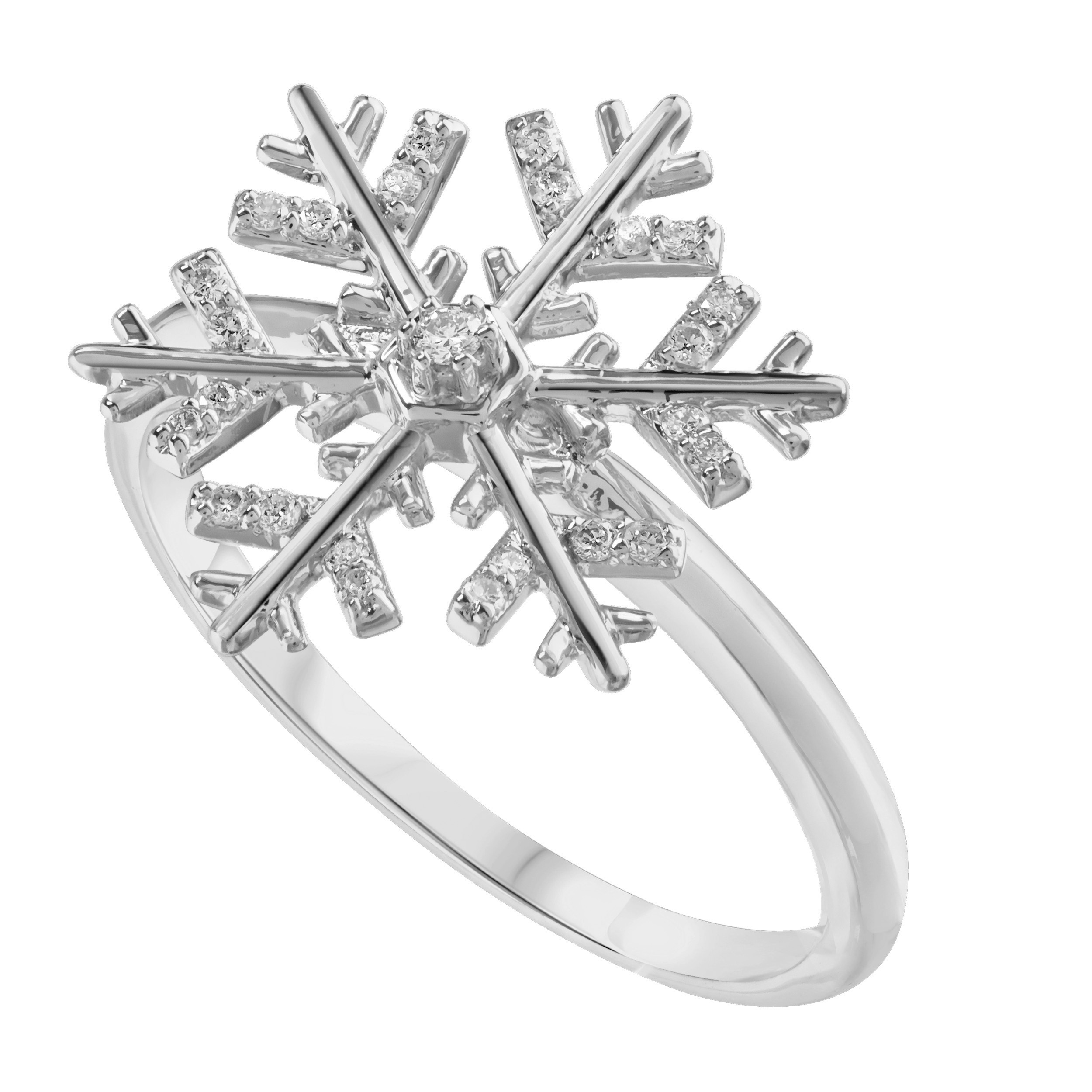 Diamond Frost&trade; 14k White Gold Snowflake Polished Shank Ring Diamond 0.10 Ctw