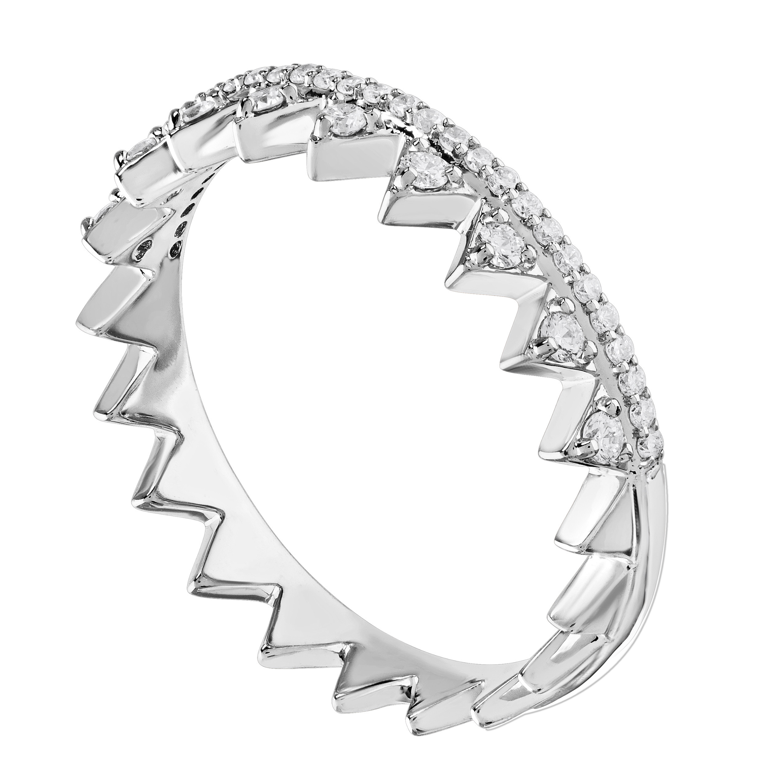 14K Two Tone Interlocking Pave Set with Zig Zag Center Diamond Ring 0.33 Ctw