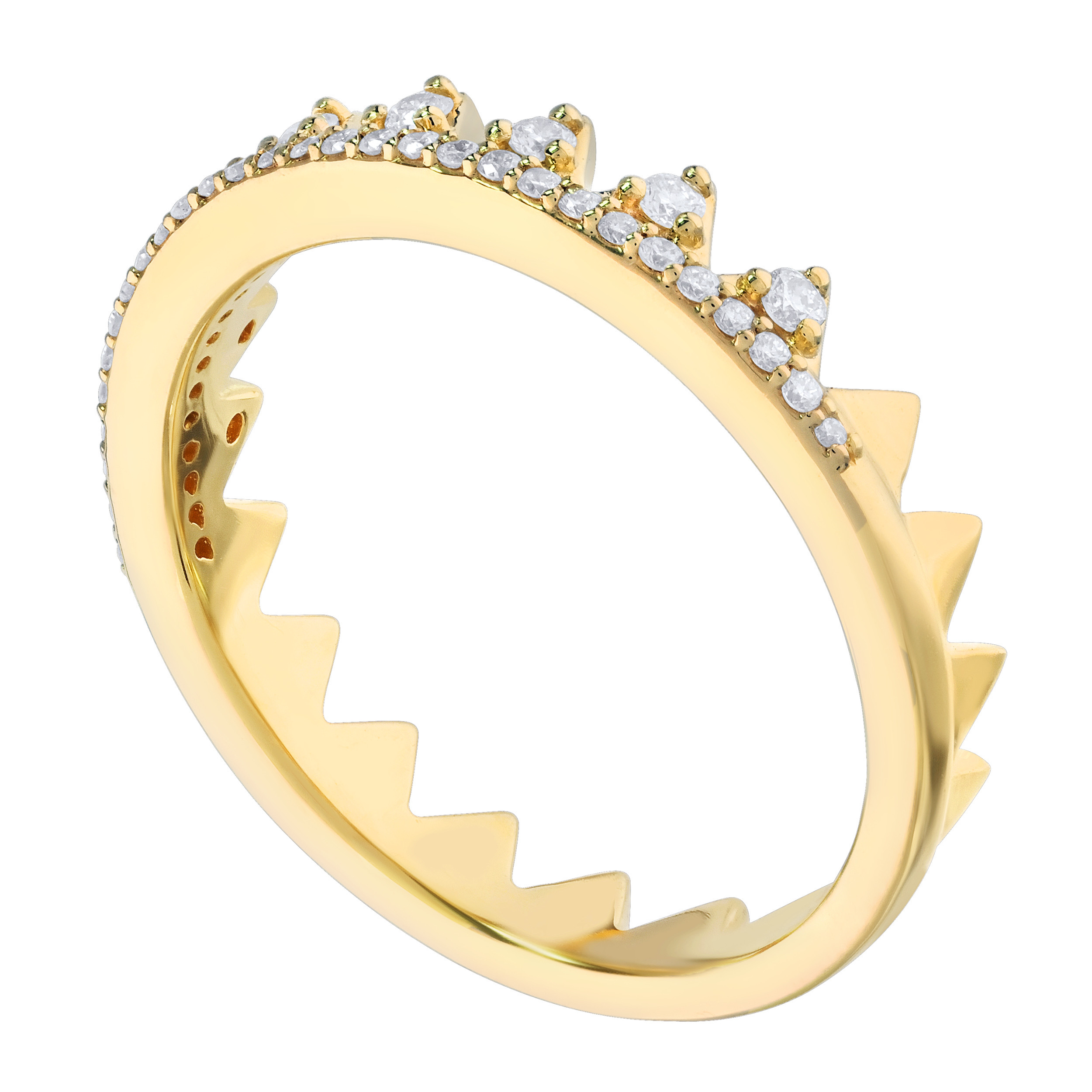 14K Two Tone Interlocking Pave Set with Zig Zag Center Diamond Ring 0.33 Ctw